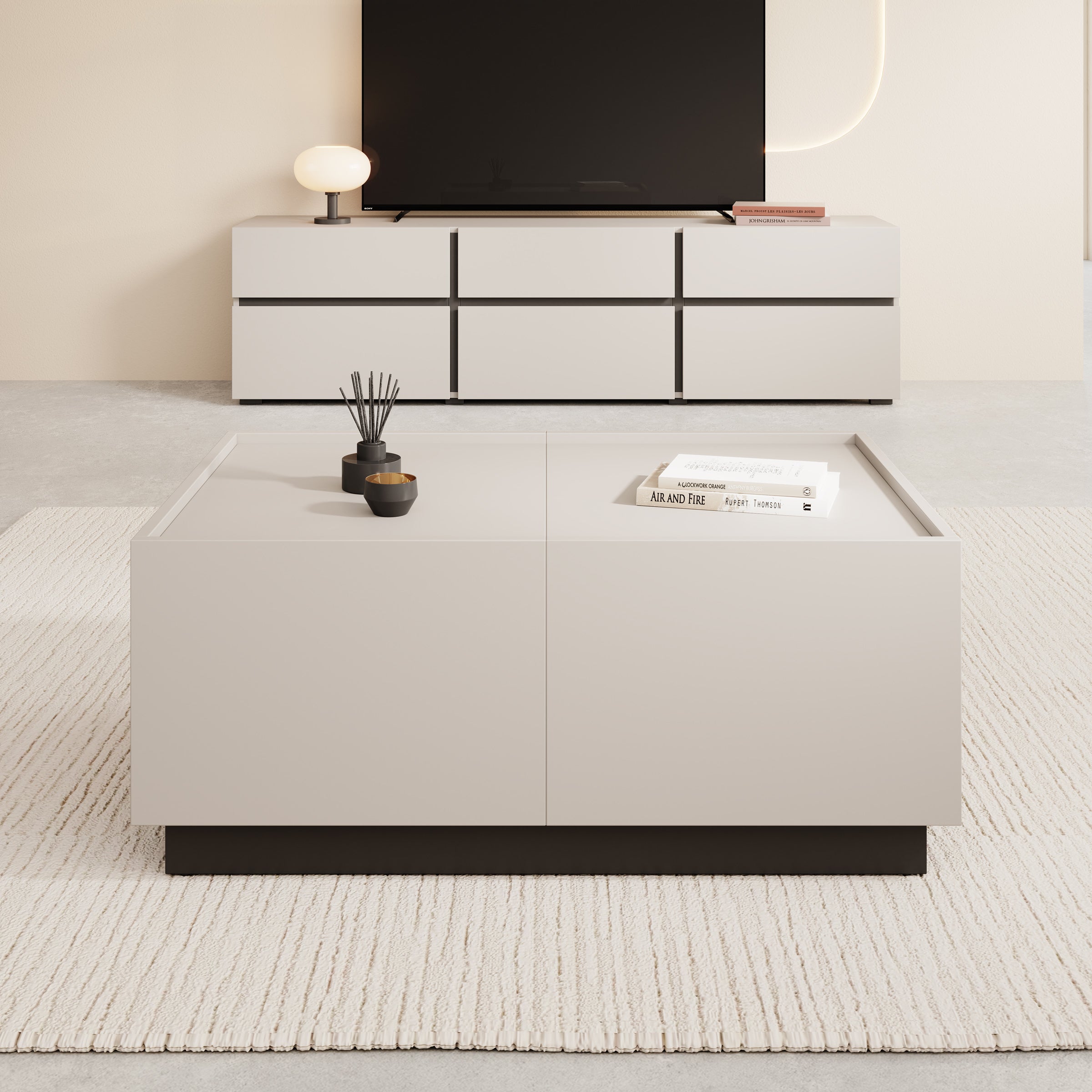 Emino - Salontafel - Beige - 90x58x38 cm