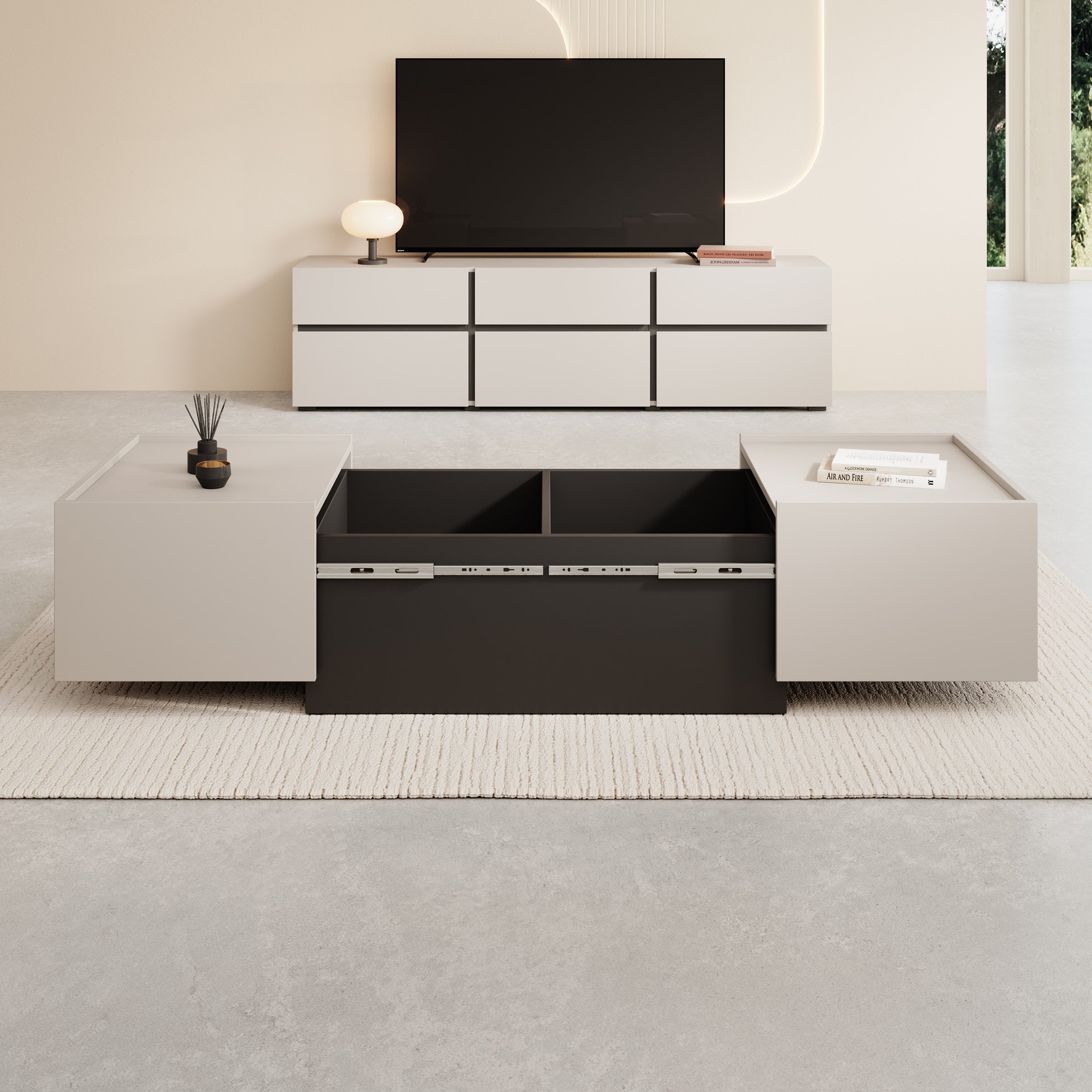 Emino - Salontafel - Beige - 90x58x38 cm
