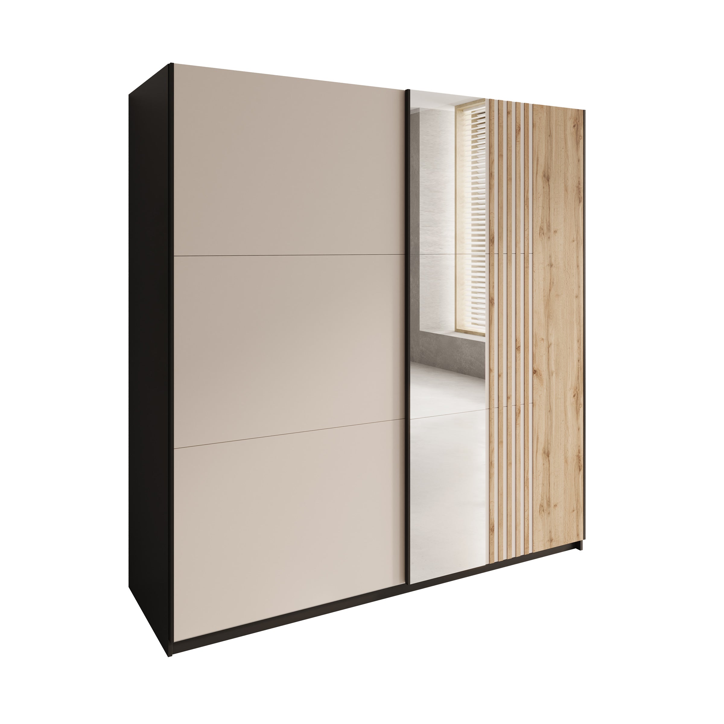 Enso - Kledingkast met schuifdeuren - Beige/Zwart - 203x65x215 cm