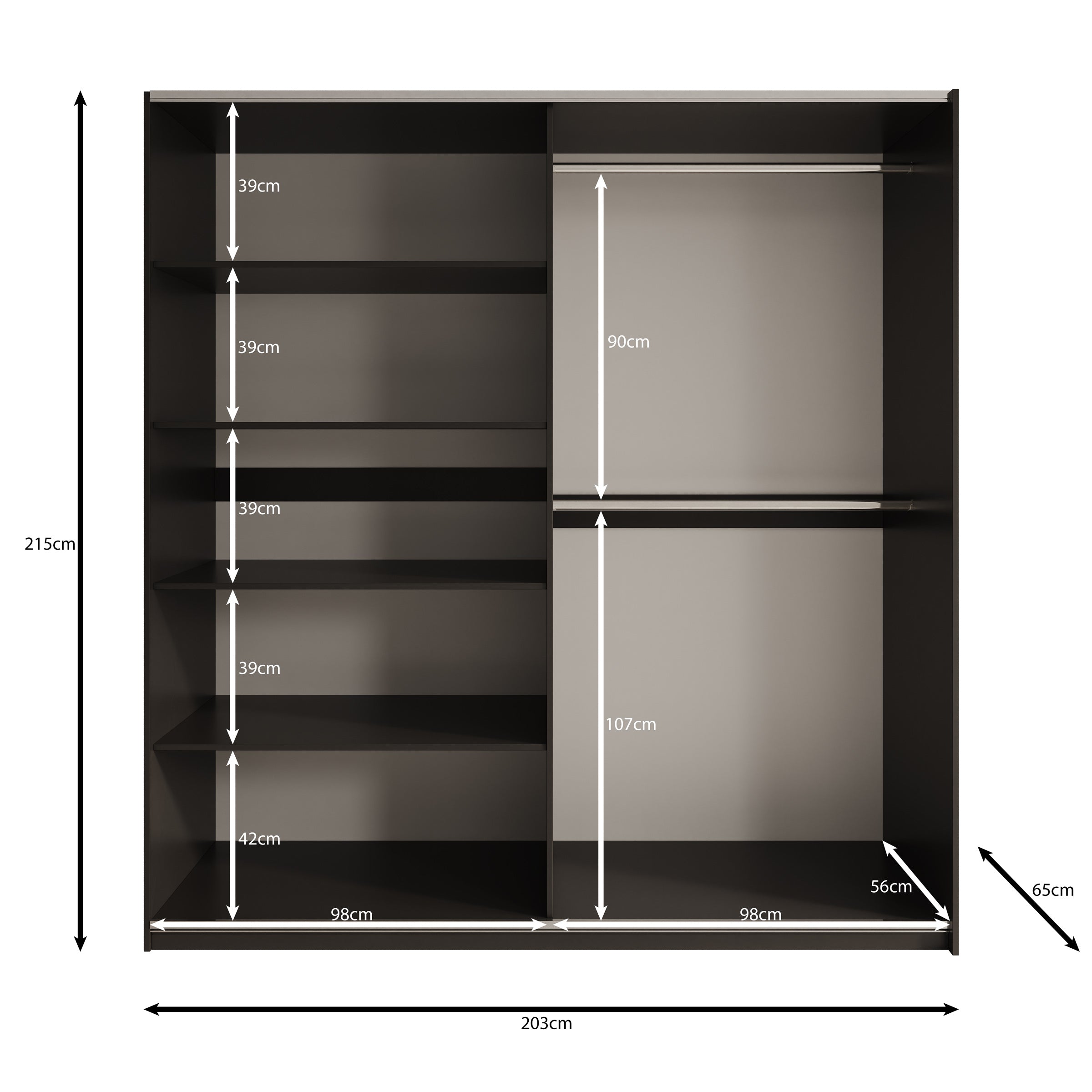 Enso - Kledingkast met schuifdeuren - Beige/Zwart - 203x65x215 cm