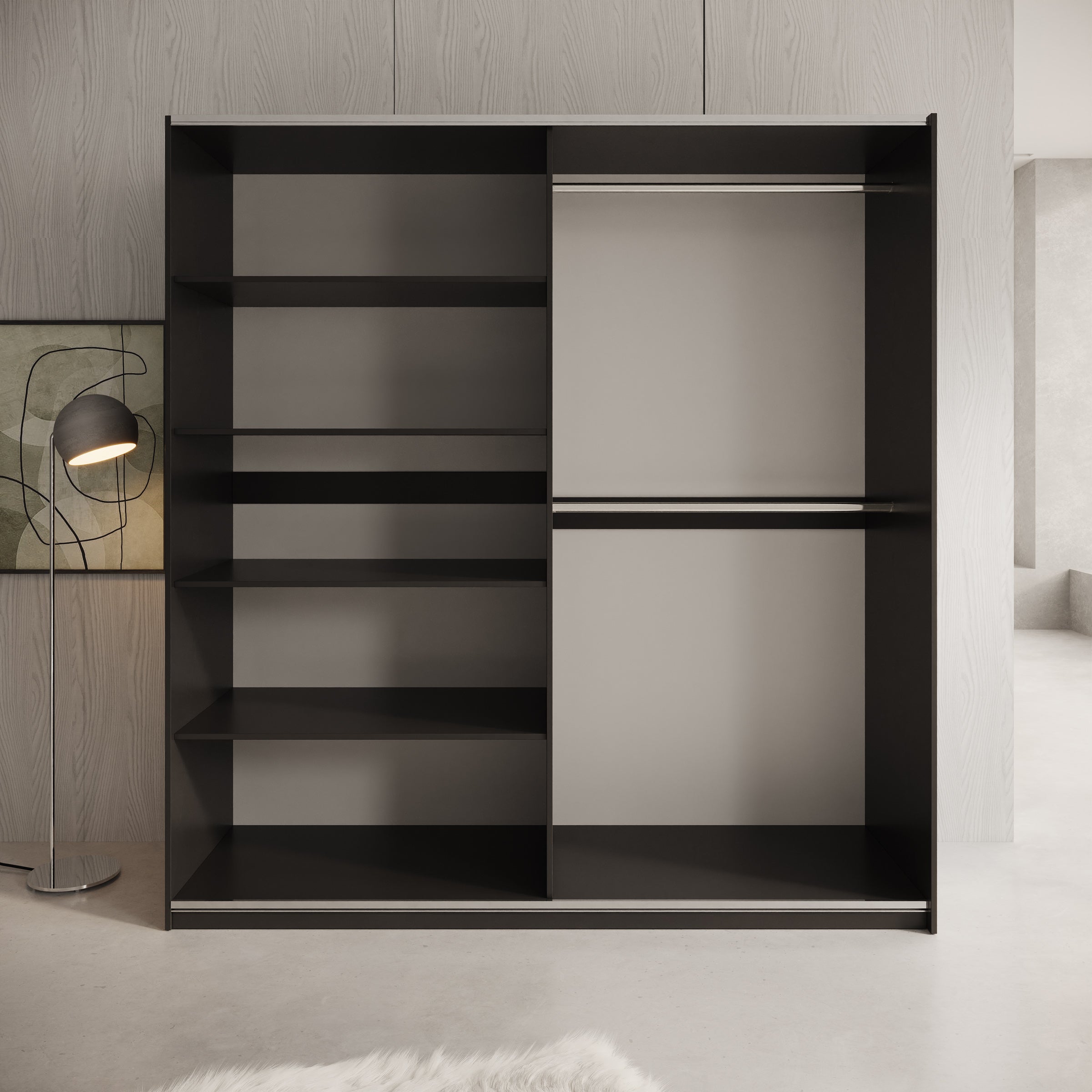 Enso - Kledingkast met schuifdeuren - Beige/Zwart - 203x65x215 cm