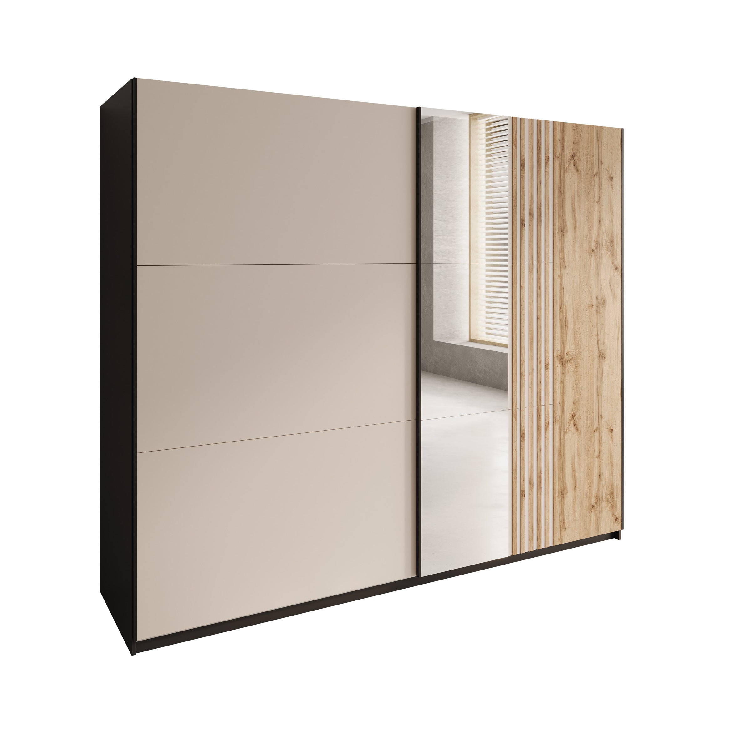 Enso - Kledingkast met schuifdeuren - Beige/Zwart - 250x65x215 cm