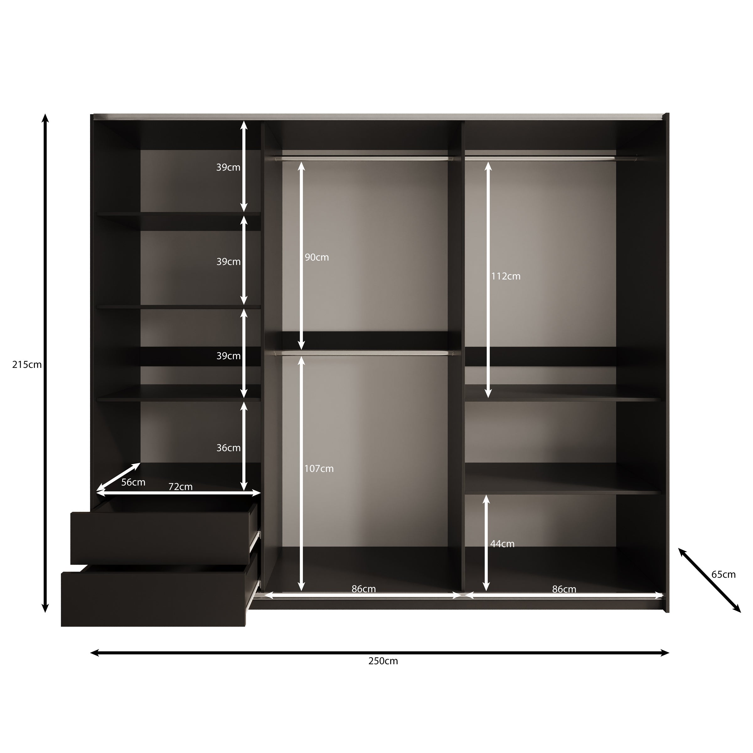 Enso - Kledingkast met schuifdeuren - Beige/Zwart - 250x65x215 cm