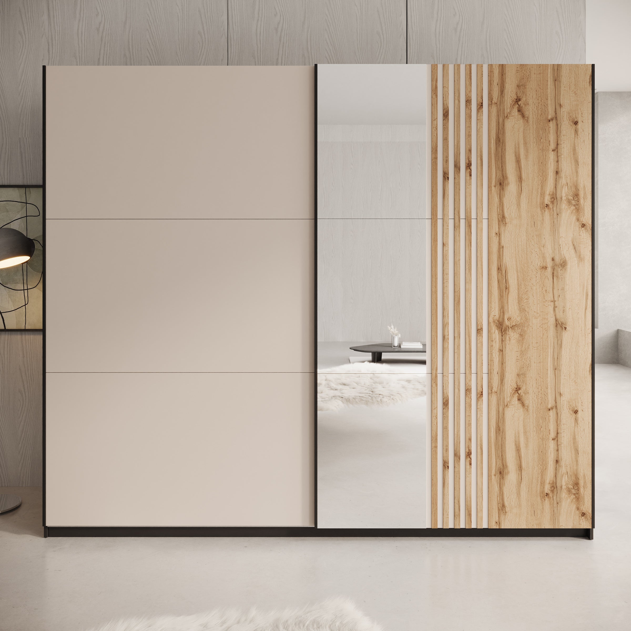 Enso - Kledingkast met schuifdeuren - Beige/Zwart - 250x65x215 cm