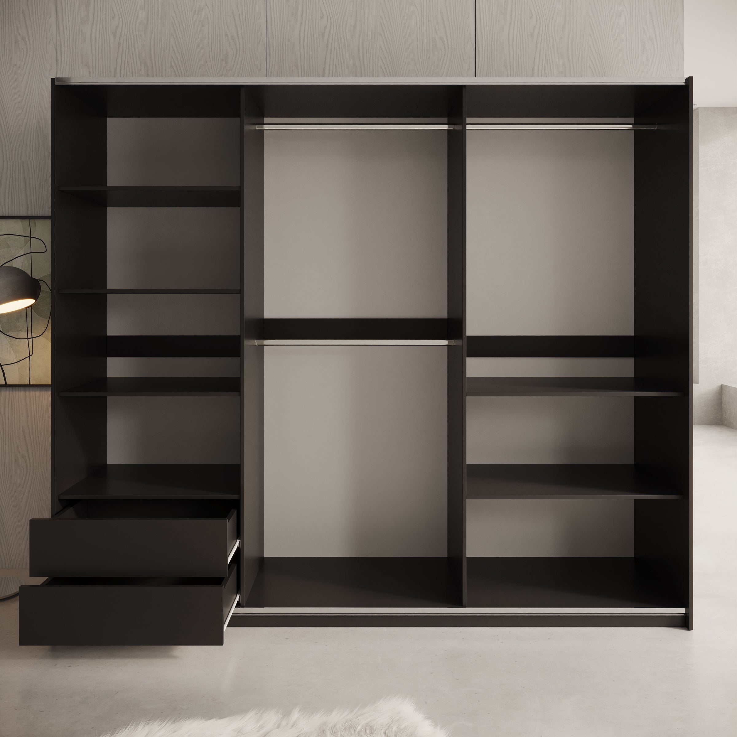 Enso - Kledingkast met schuifdeuren - Beige/Zwart - 250x65x215 cm