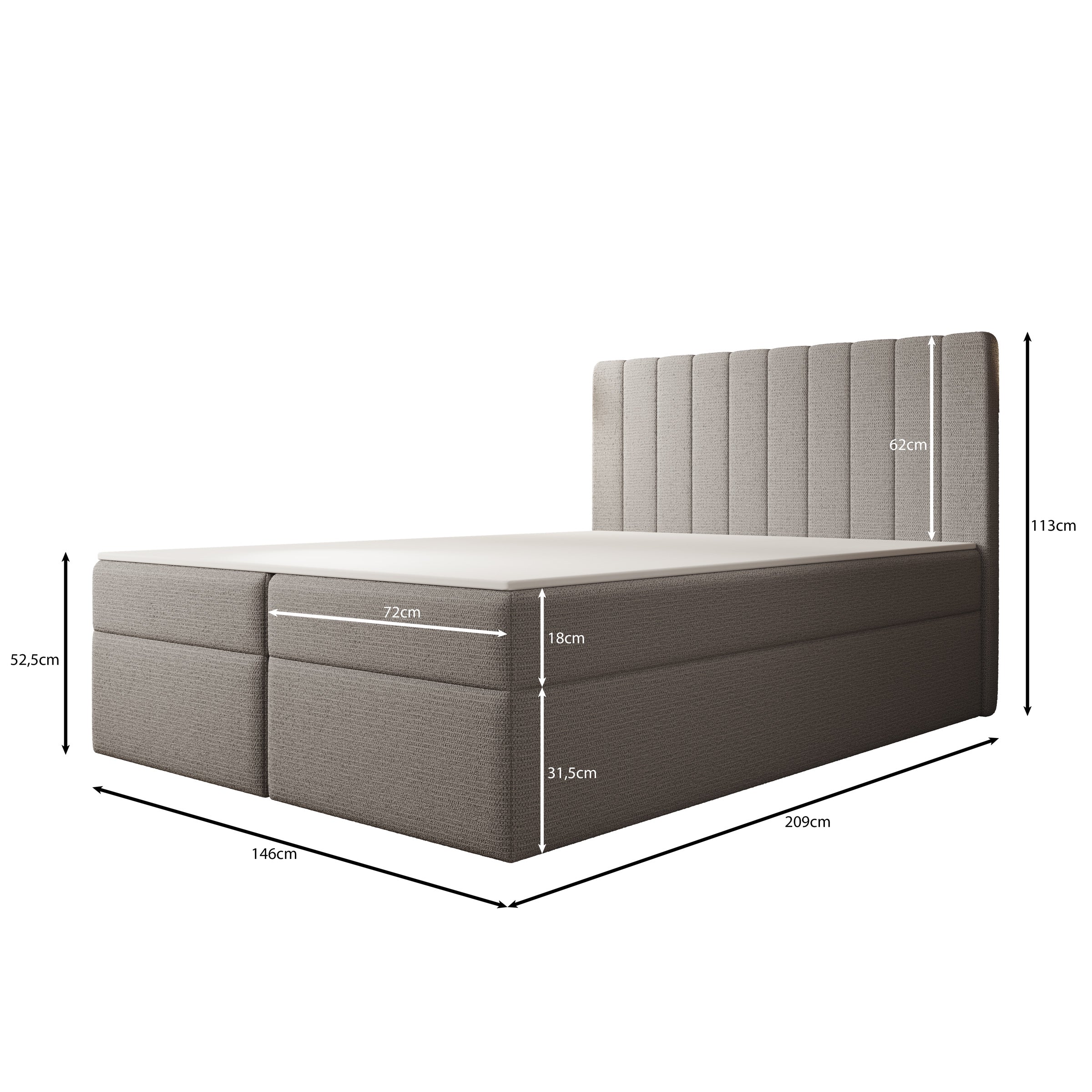 Ensono - Boxspring met opbergruimte - Stof grijs - 140x200 cm
