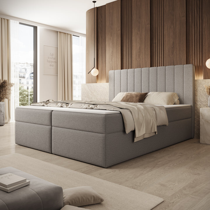 Ensono - Boxspring met opbergruimte - Stof grijs - 160x200 cm