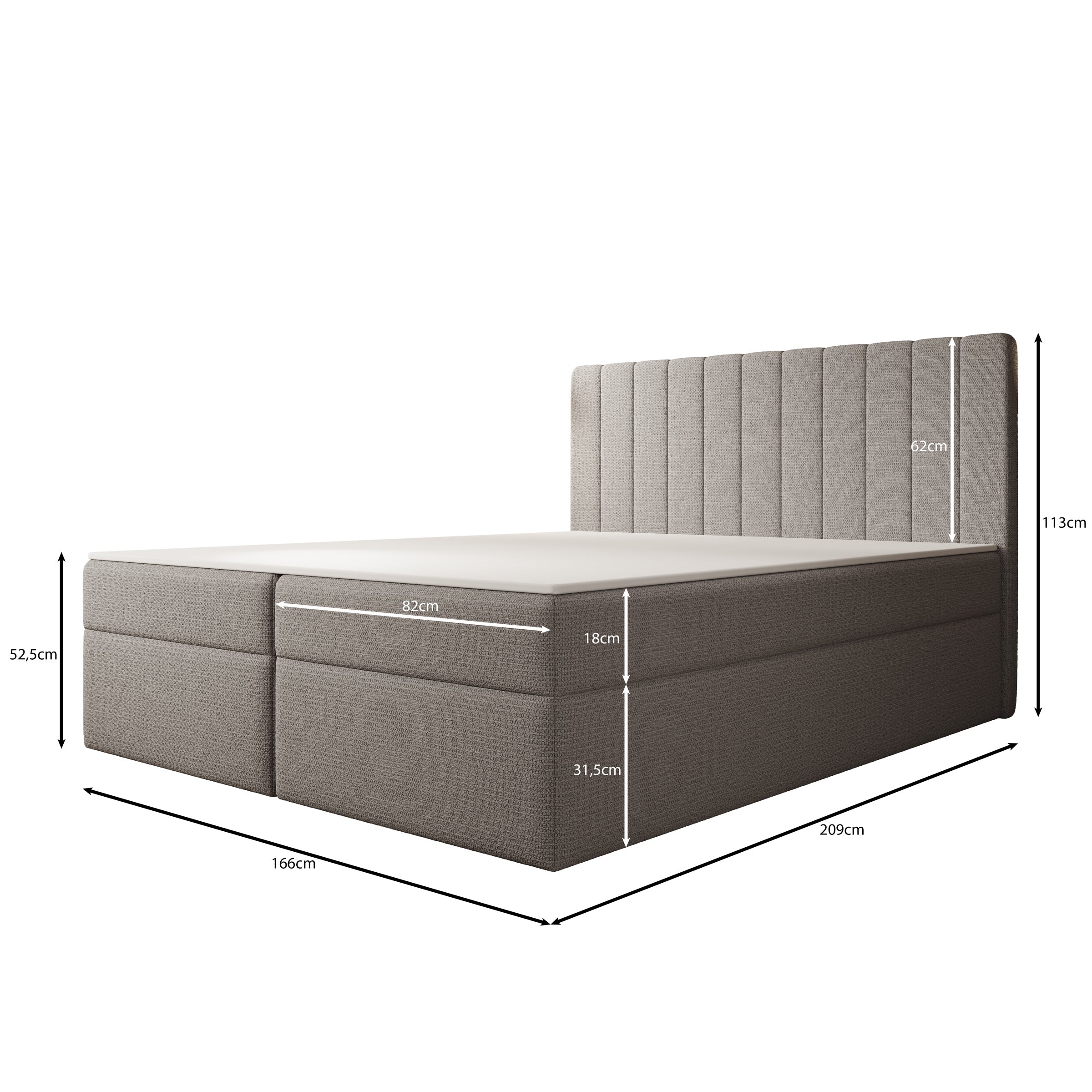 Ensono - Boxspring met opbergruimte - Stof grijs - 160x200 cm
