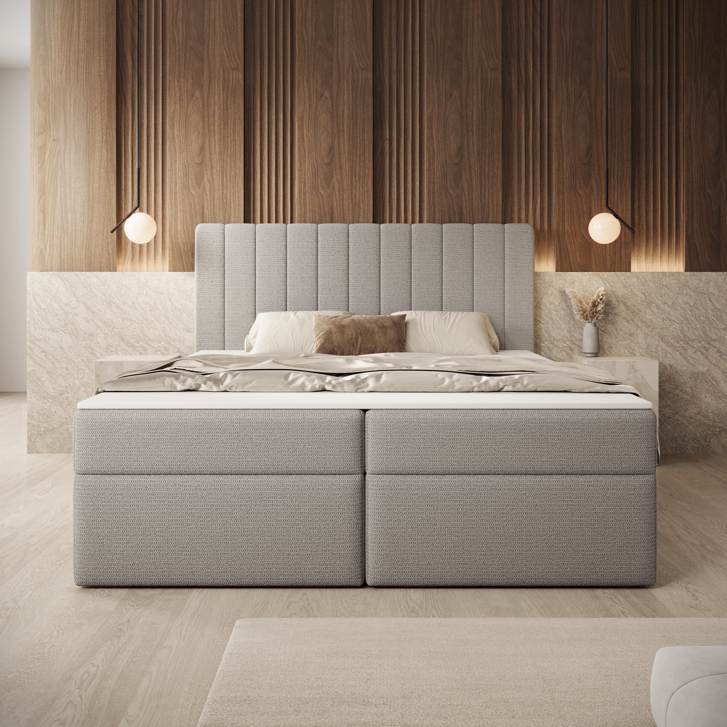 Ensono - Boxspring met opbergruimte - Stof grijs - 160x200 cm