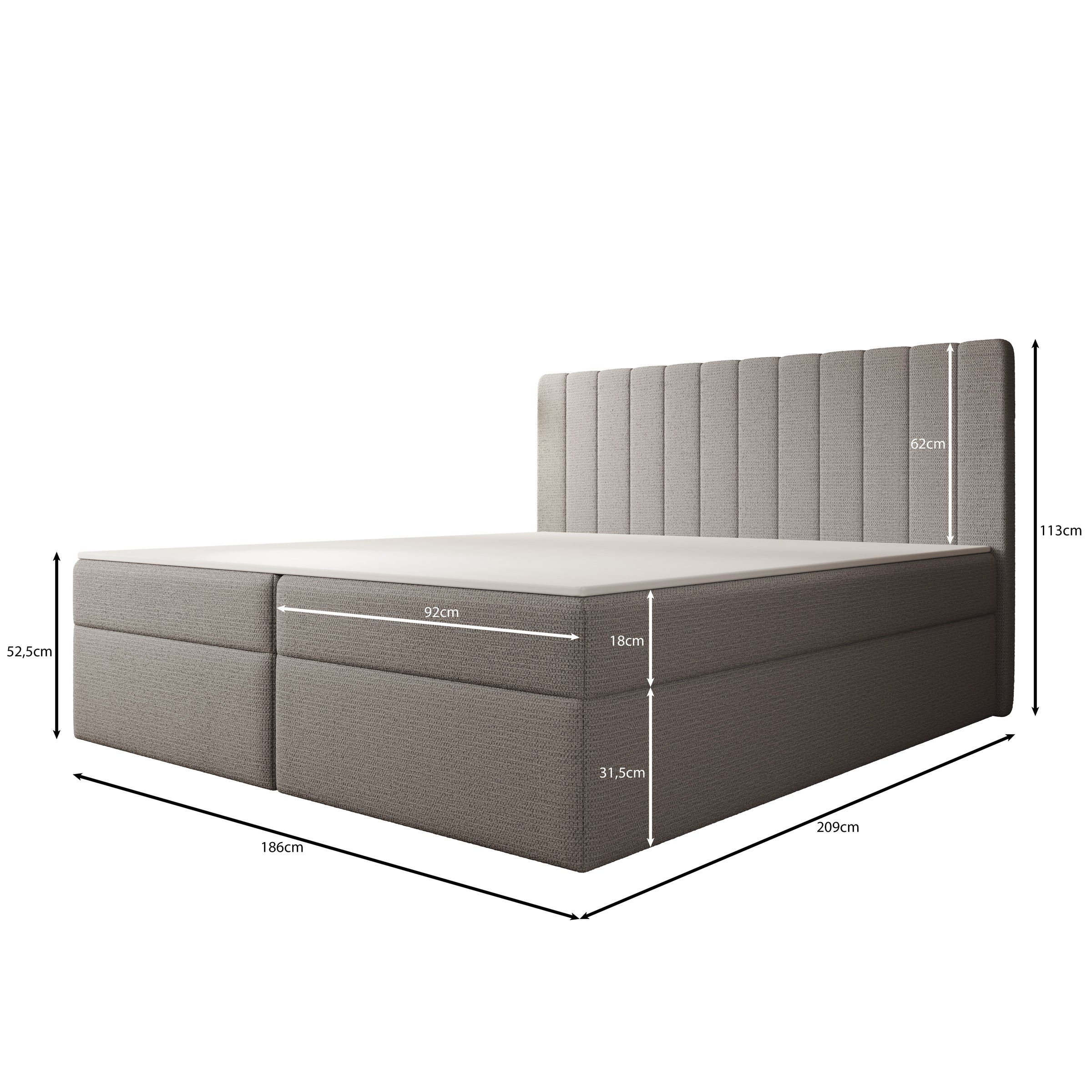 Ensono - Boxspring met opbergruimte - Stof grijs - 180x200 cm