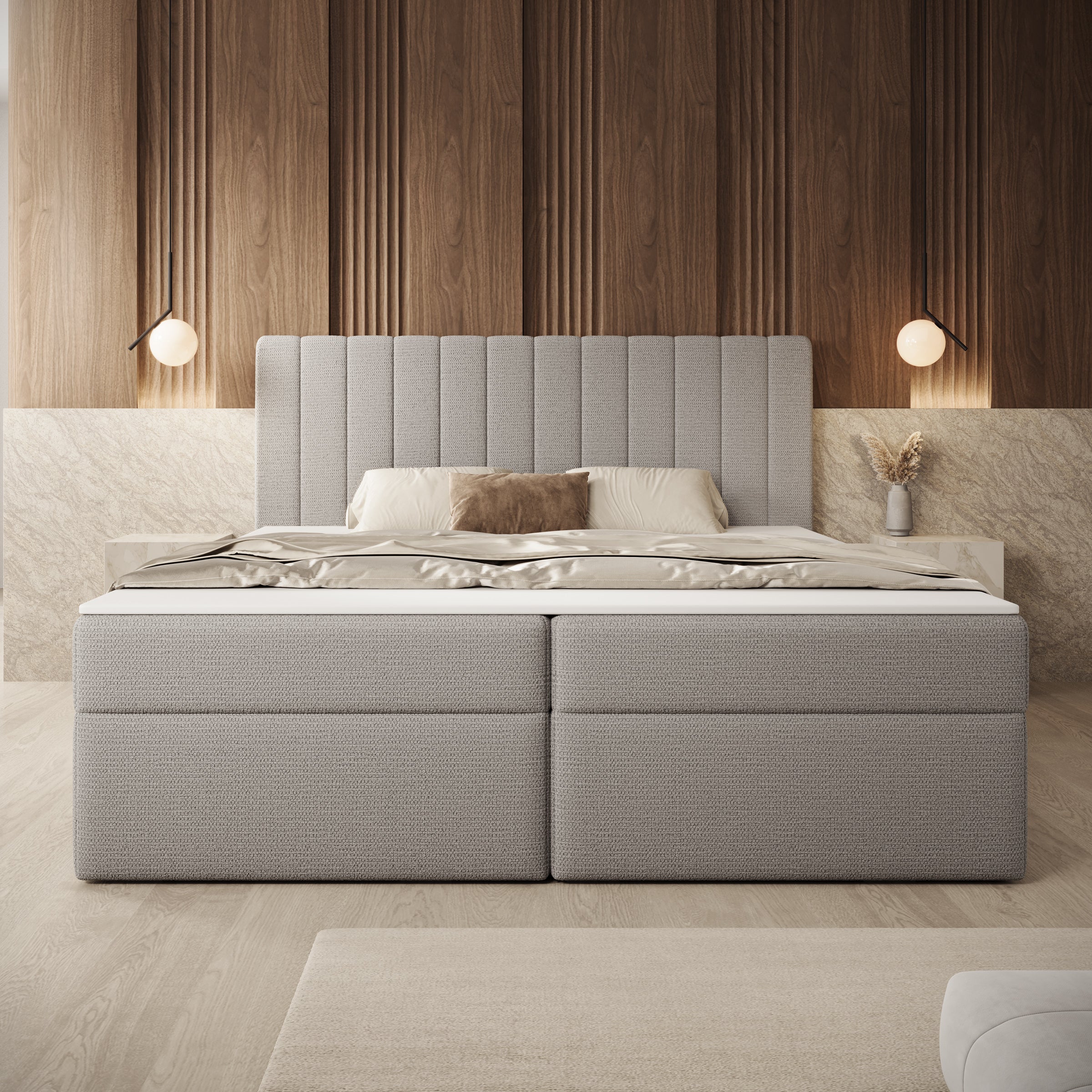 Ensono - Boxspring met opbergruimte - Stof grijs - 180x200 cm