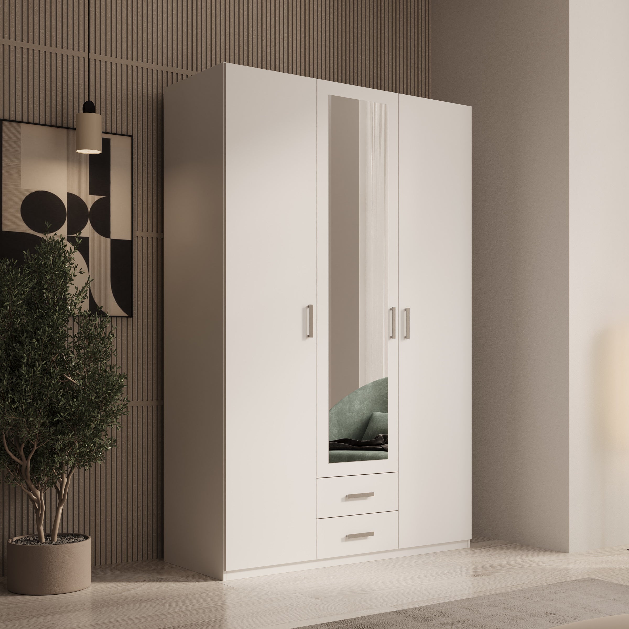 Enzio - Kledingkast 3 deurs - Wit - 133x54x211 cm