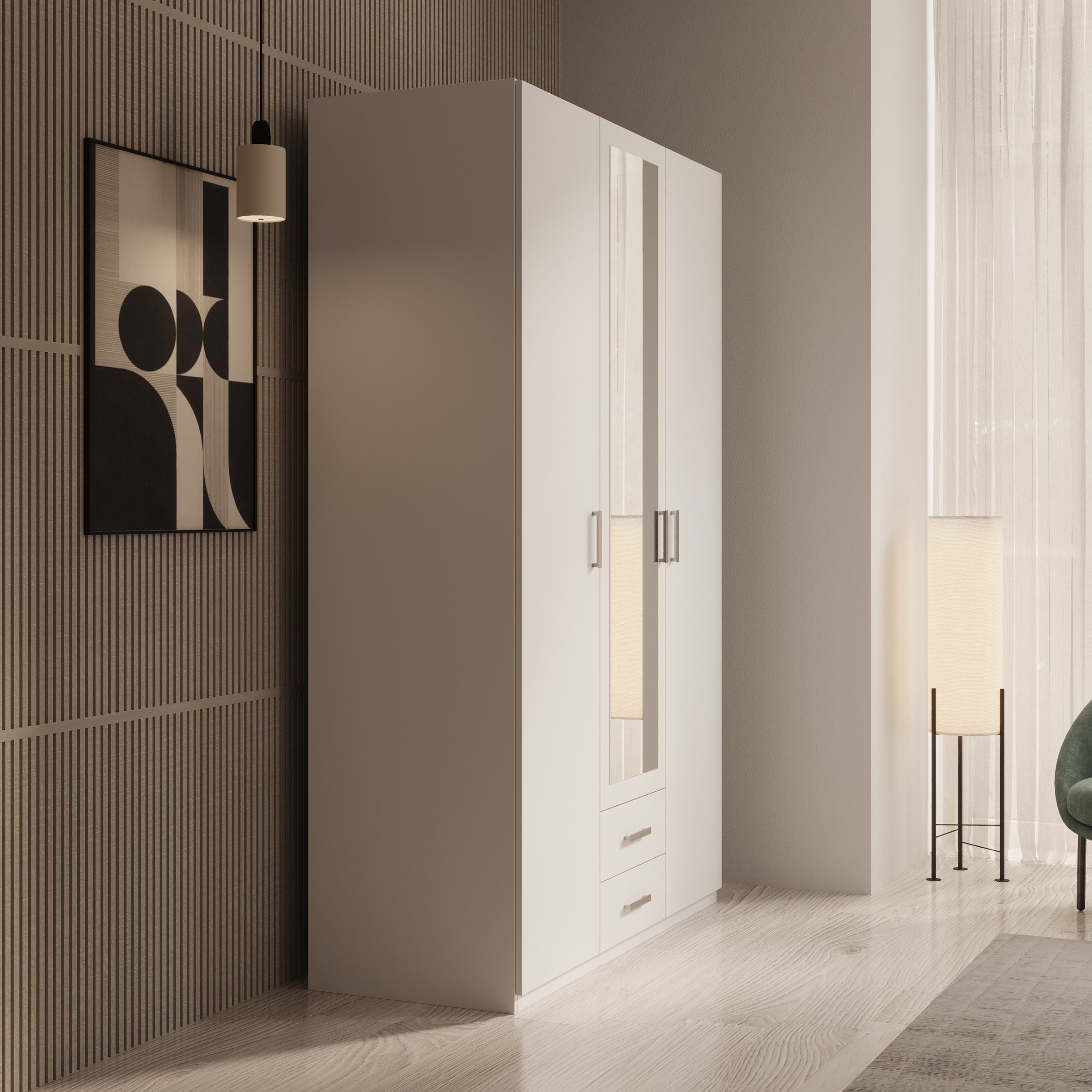 Enzio - Kledingkast 3 deurs - Wit - 133x54x211 cm