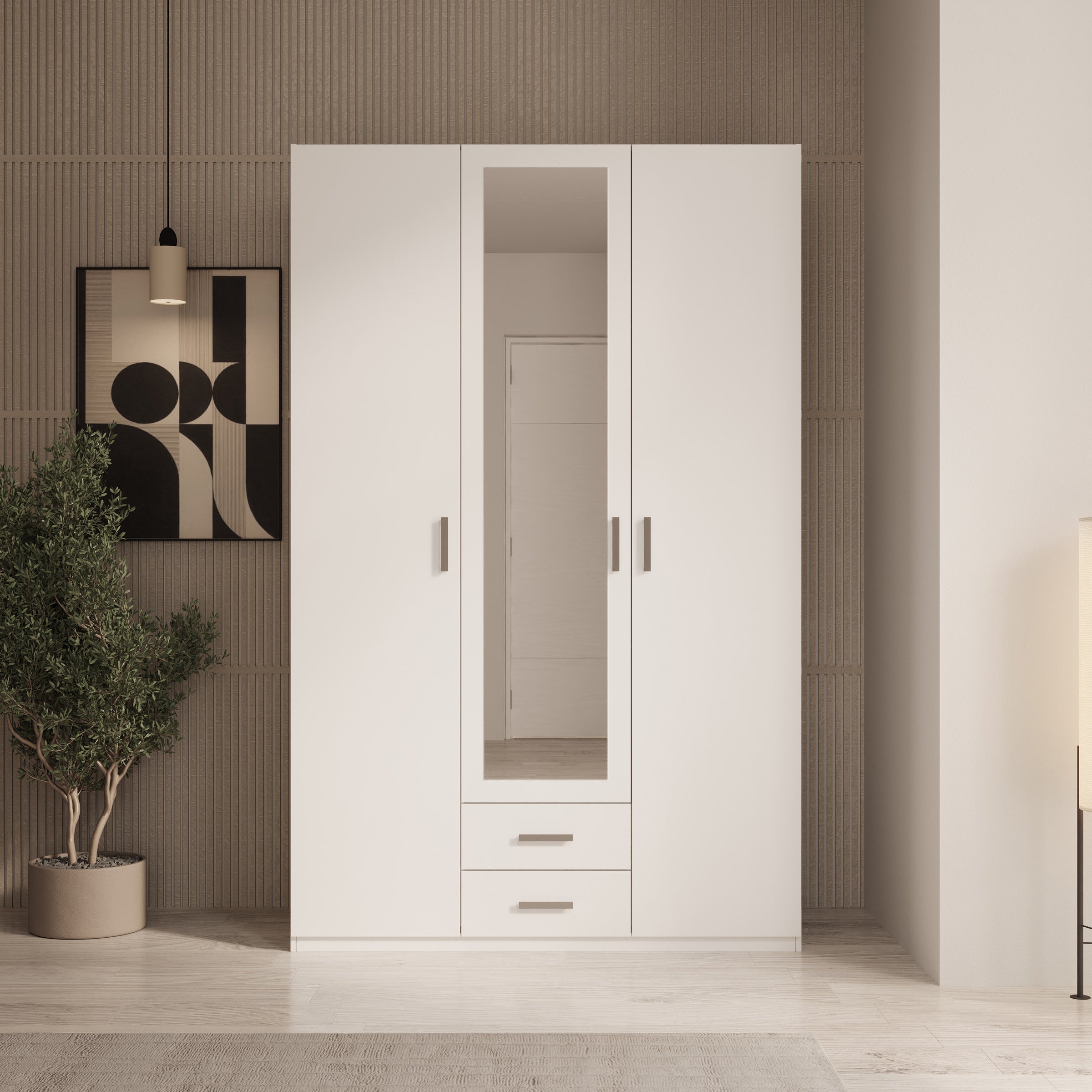 Enzio - Kledingkast 3 deurs - Wit - 133x54x211 cm