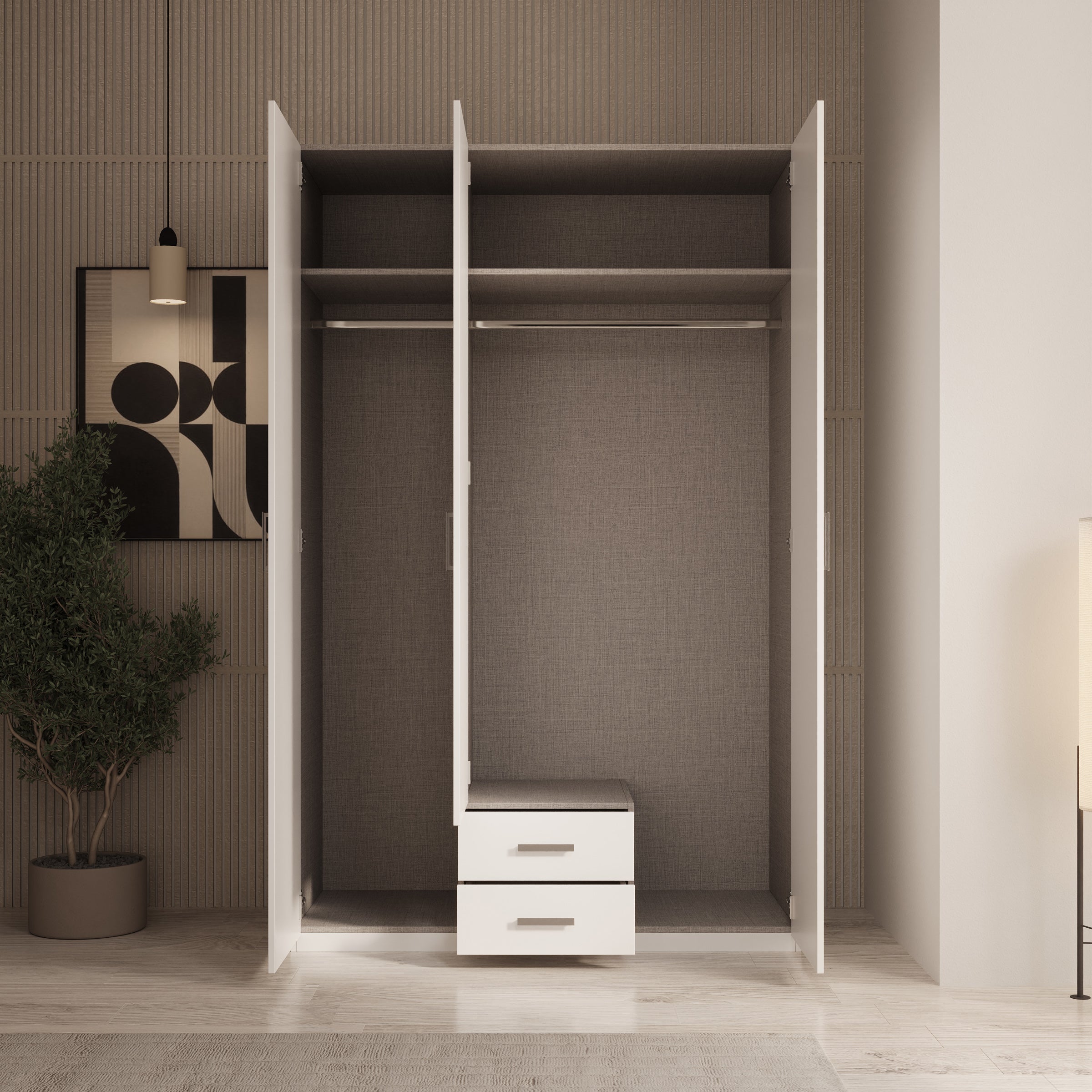 Enzio - Kledingkast 3 deurs - Wit - 133x54x211 cm