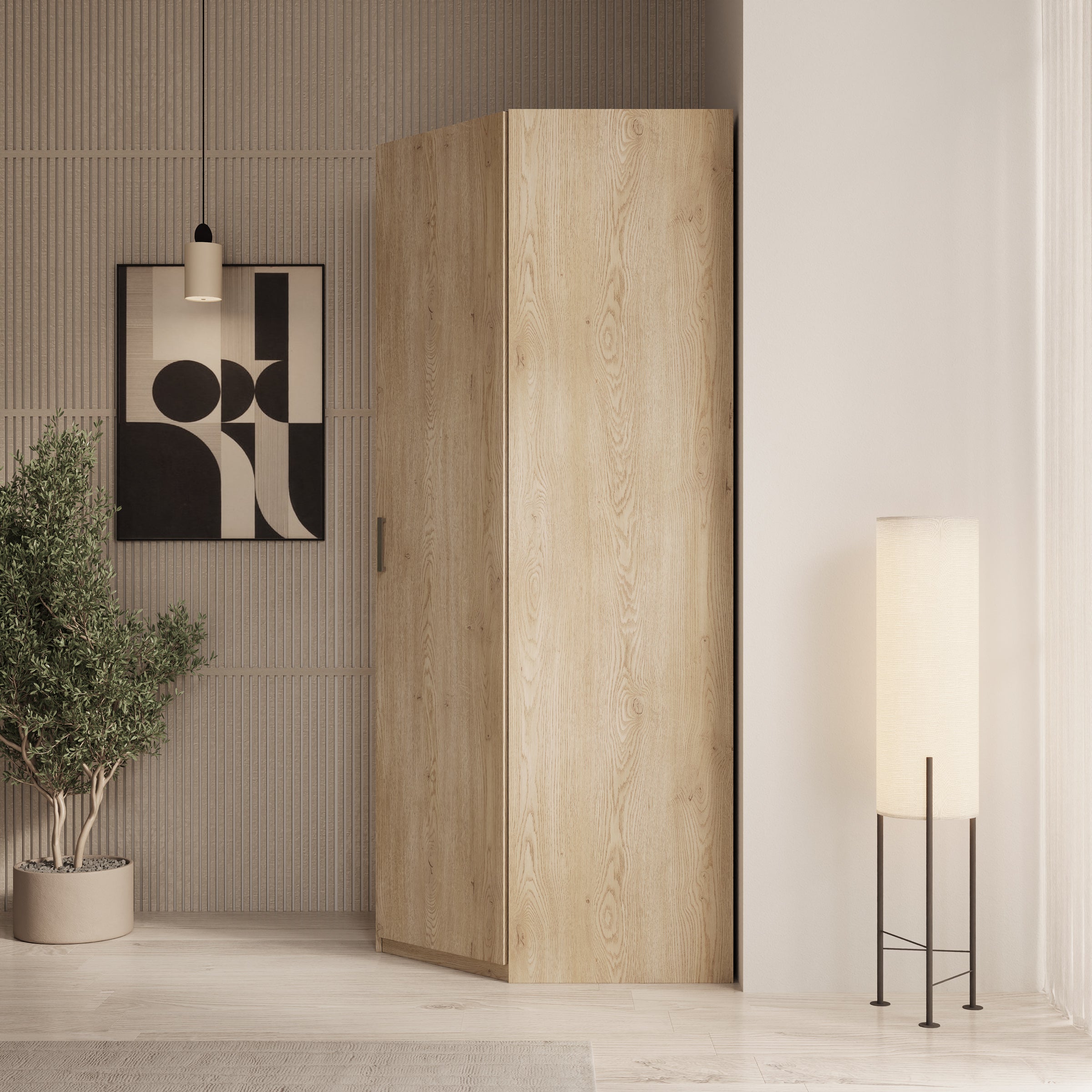 Enzio - Kledingkast hoek - Eikenpatroon - 90x89x211 cm