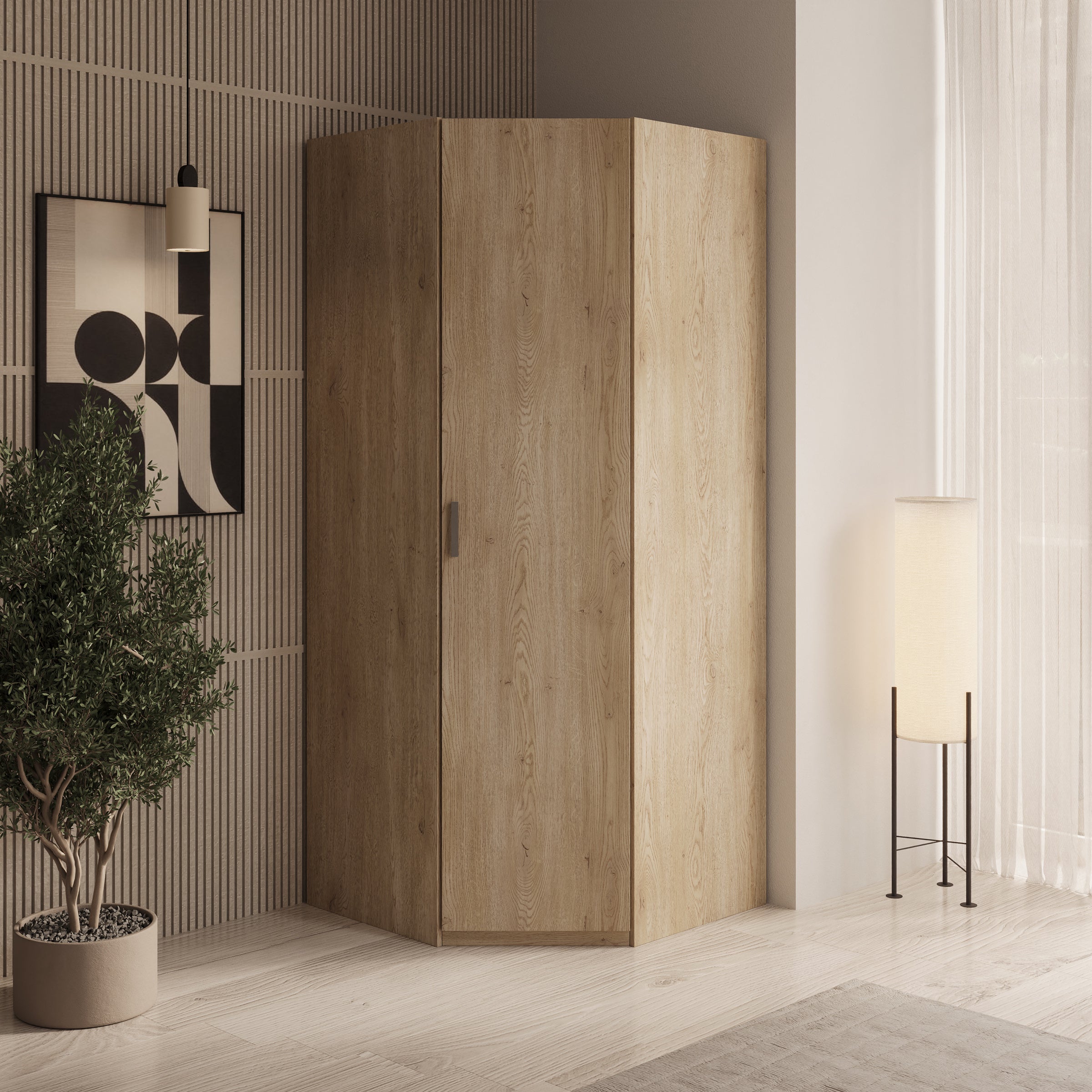 Enzio - Kledingkast hoek - Eikenpatroon - 90x89x211 cm