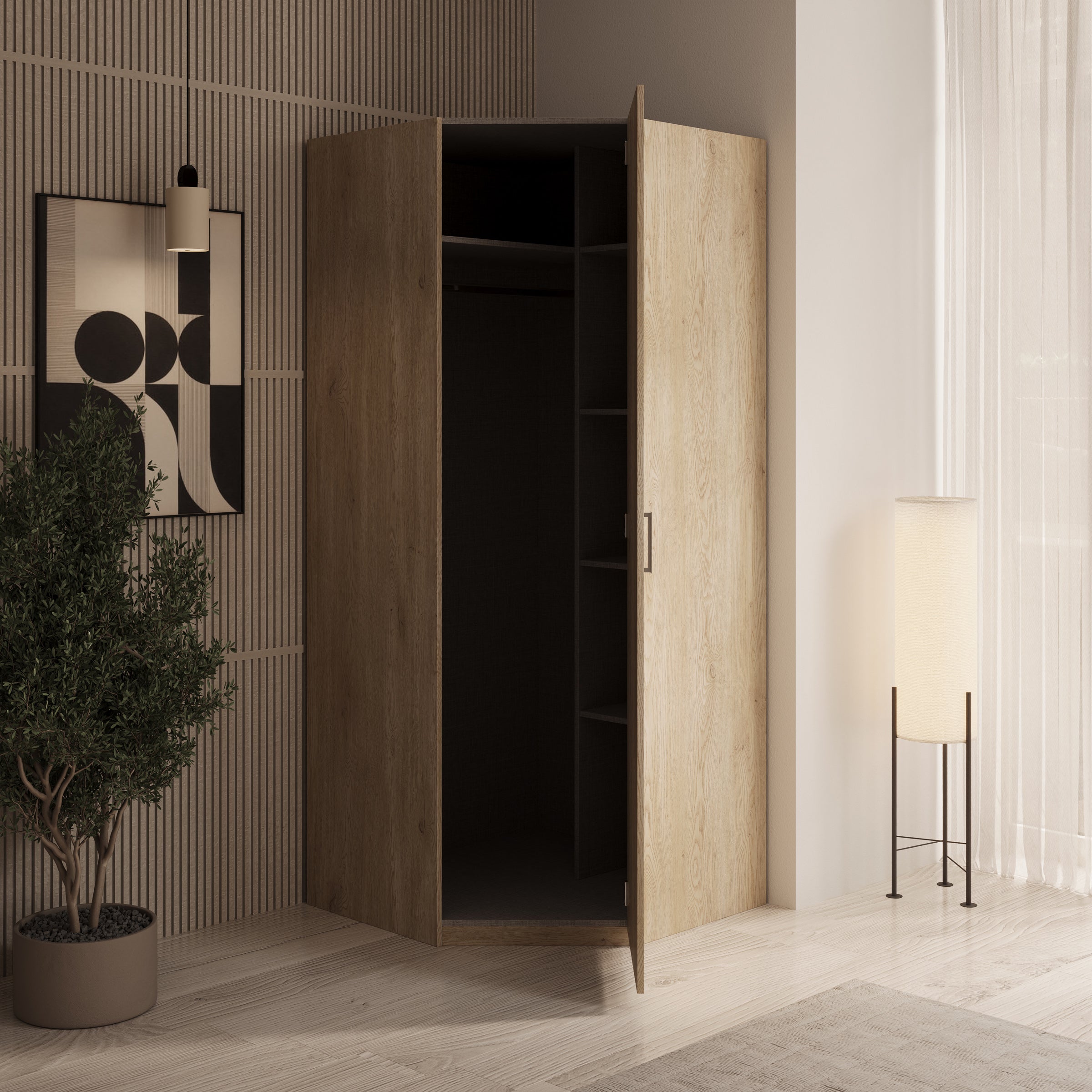 Enzio - Kledingkast hoek - Eikenpatroon - 90x89x211 cm
