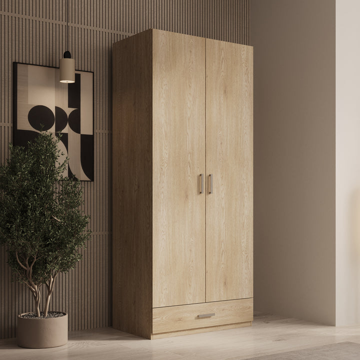 Enzio - Kledingkast met 2 deuren - Eikenpatroon - 90x54x211 cm