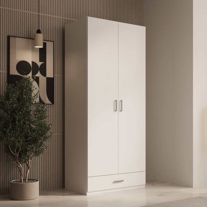 Enzio - Kledingkast met 2 deuren - Wit - 90x54x211 cm