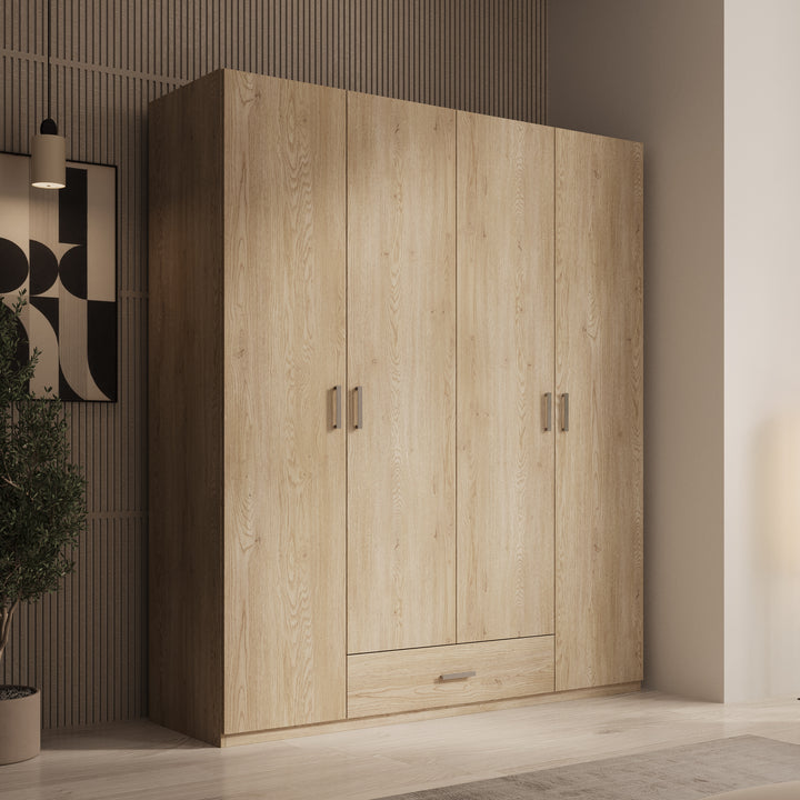 Enzio - Kledingkast met 4 deuren - Eikenpatroon - 178x54x211 cm