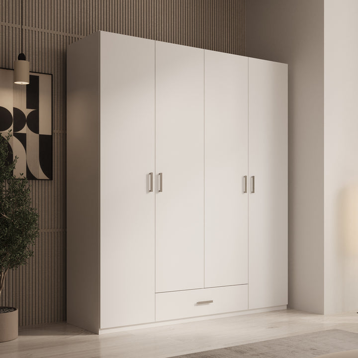 Enzio - Kledingkast met 4 deuren - Wit - 178x54x211 cm