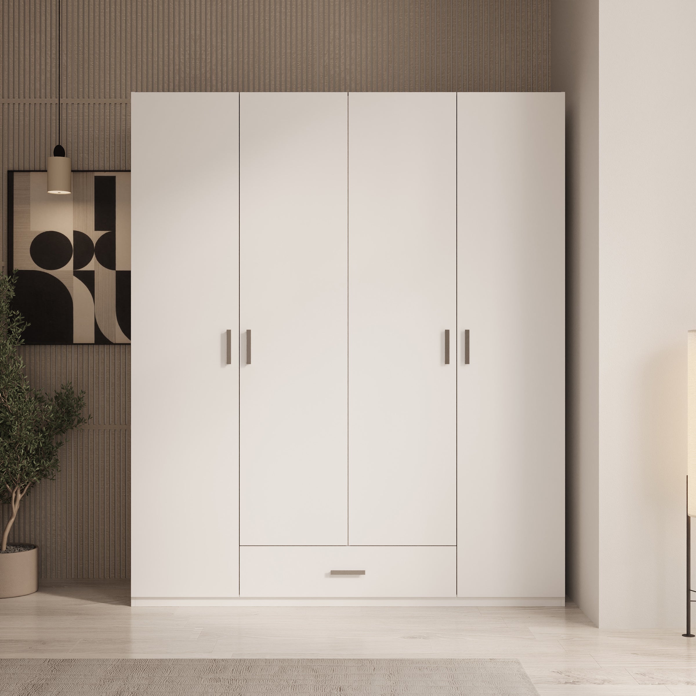 Enzio - Kledingkast met 4 deuren - Wit - 178x54x211 cm