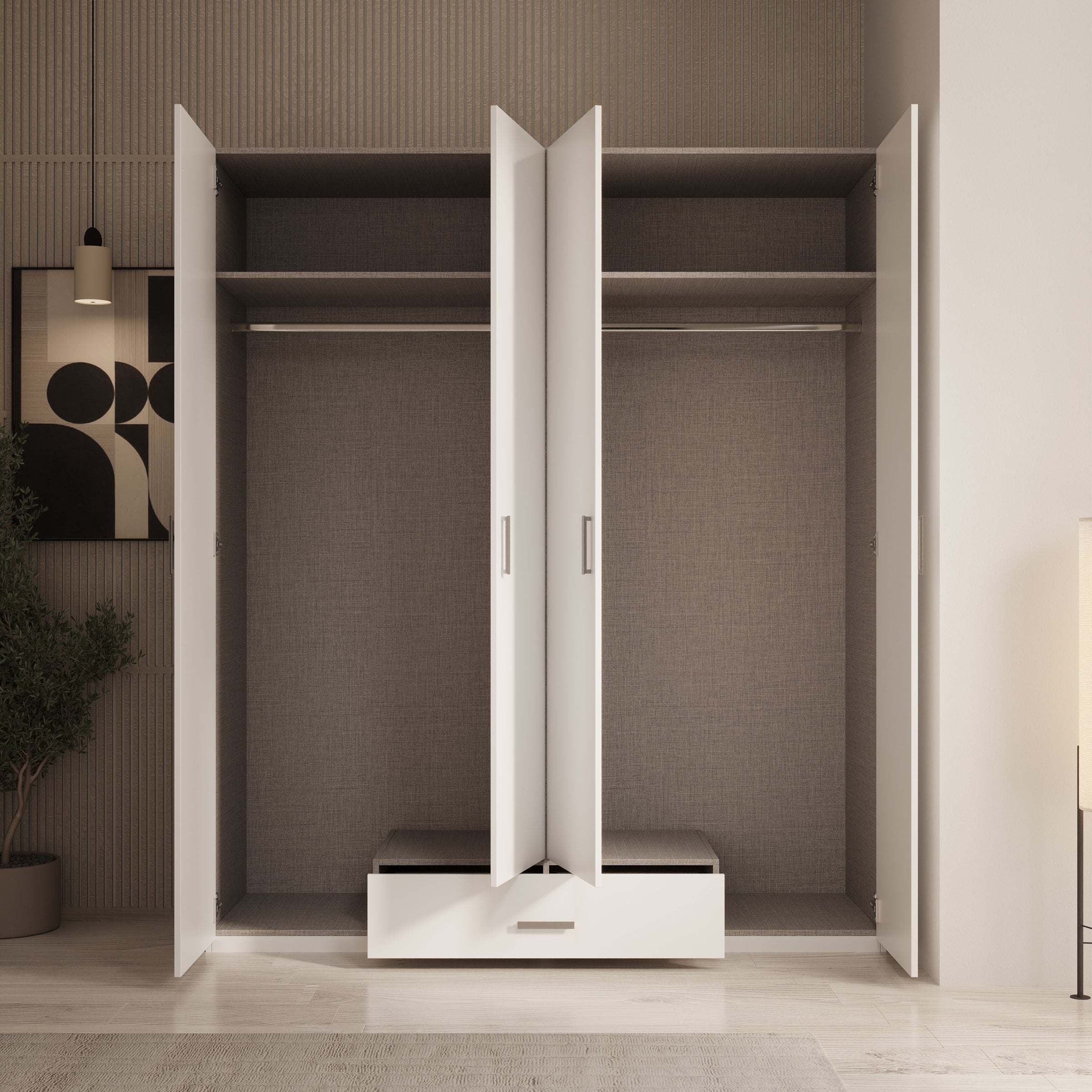 Enzio - Kledingkast met 4 deuren - Wit - 178x54x211 cm