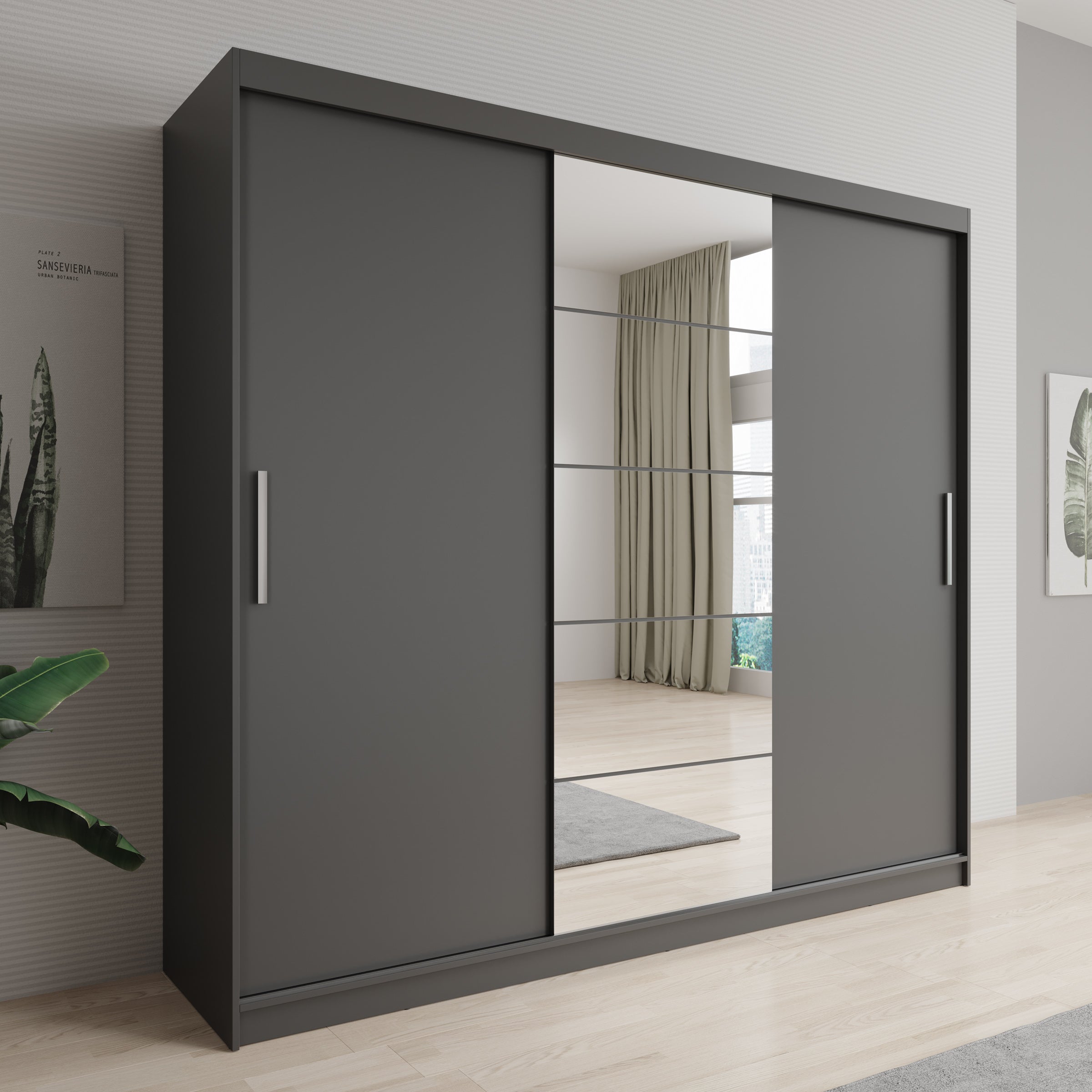 Erie - Kledingkast met schuifdeuren - Grijs - 235x59x215 cm
