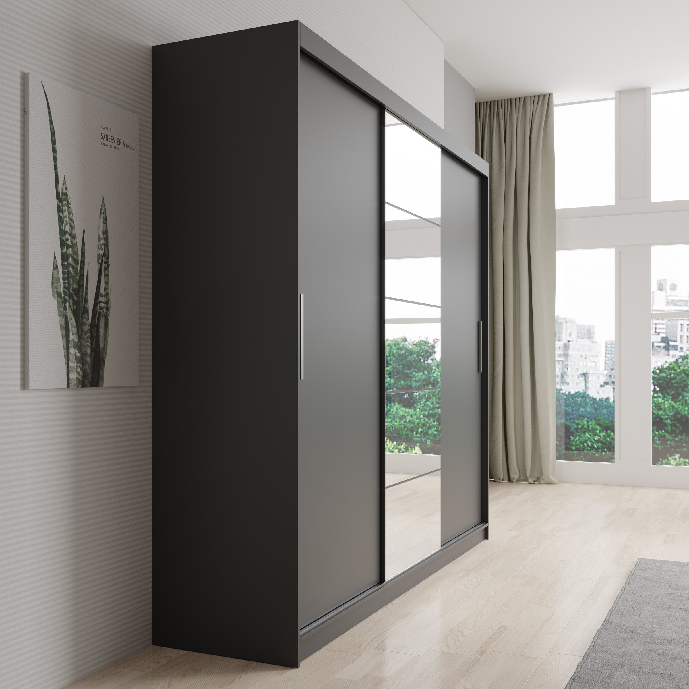 Erie - Kledingkast met schuifdeuren - Grijs - 235x59x215 cm