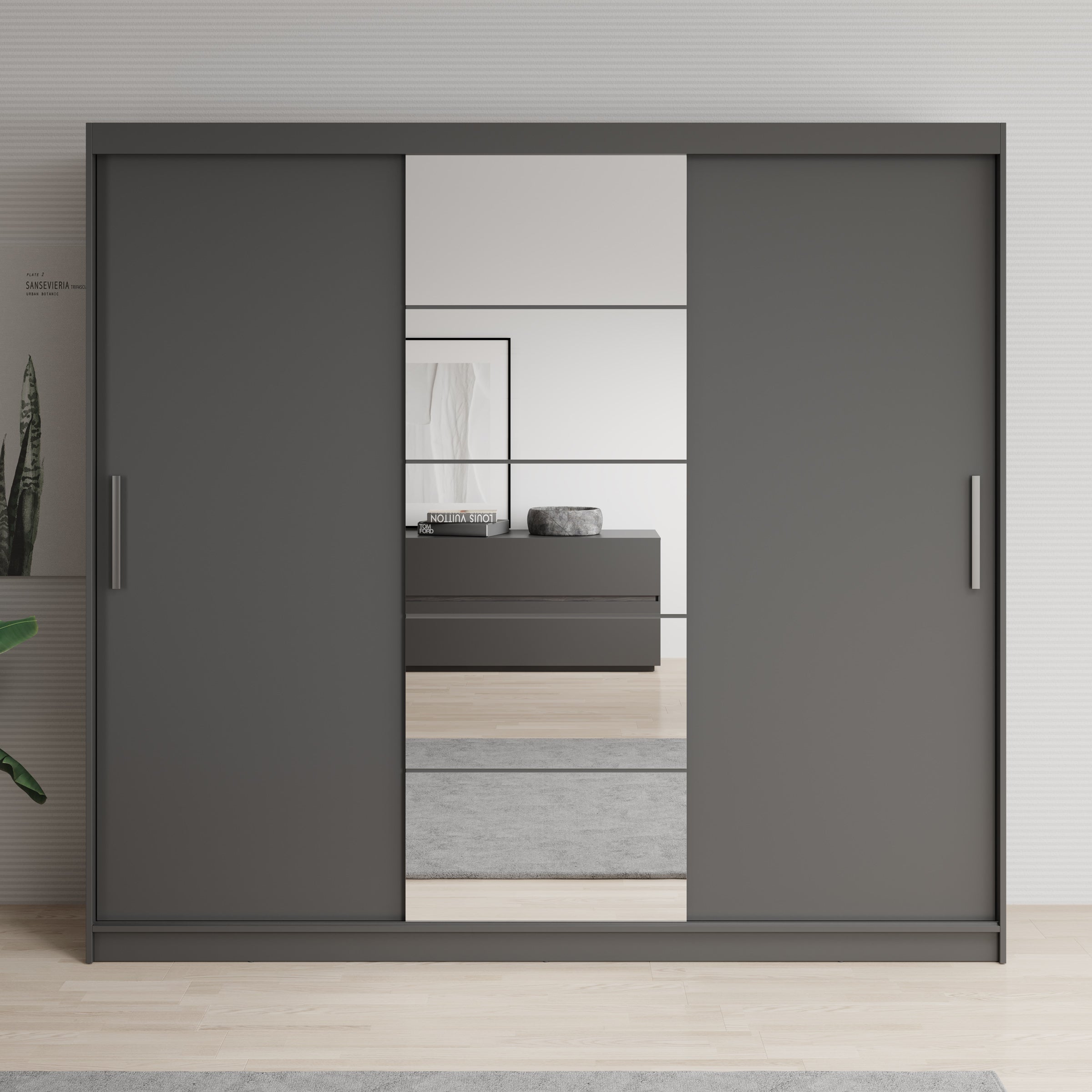 Erie - Kledingkast met schuifdeuren - Grijs - 235x59x215 cm
