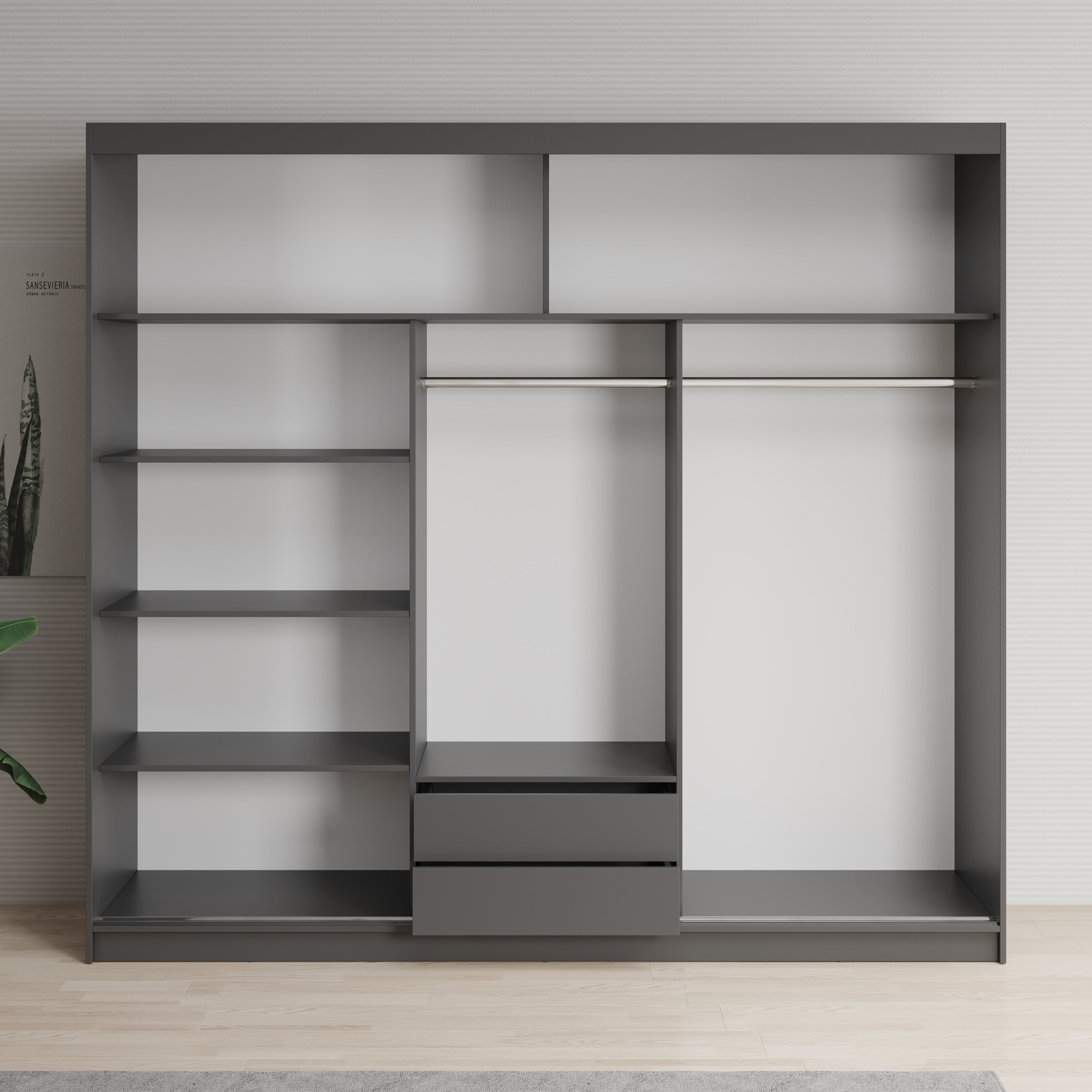 Erie - Kledingkast met schuifdeuren - Grijs - 235x59x215 cm