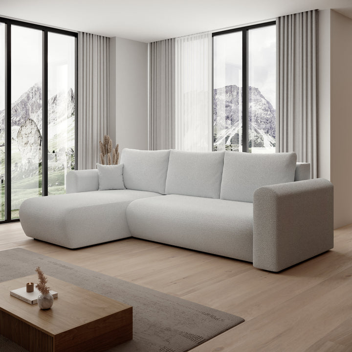 Esencia - Hoekbank 3-zits met chaise longue - Stof grijs - 252x158x80 cm