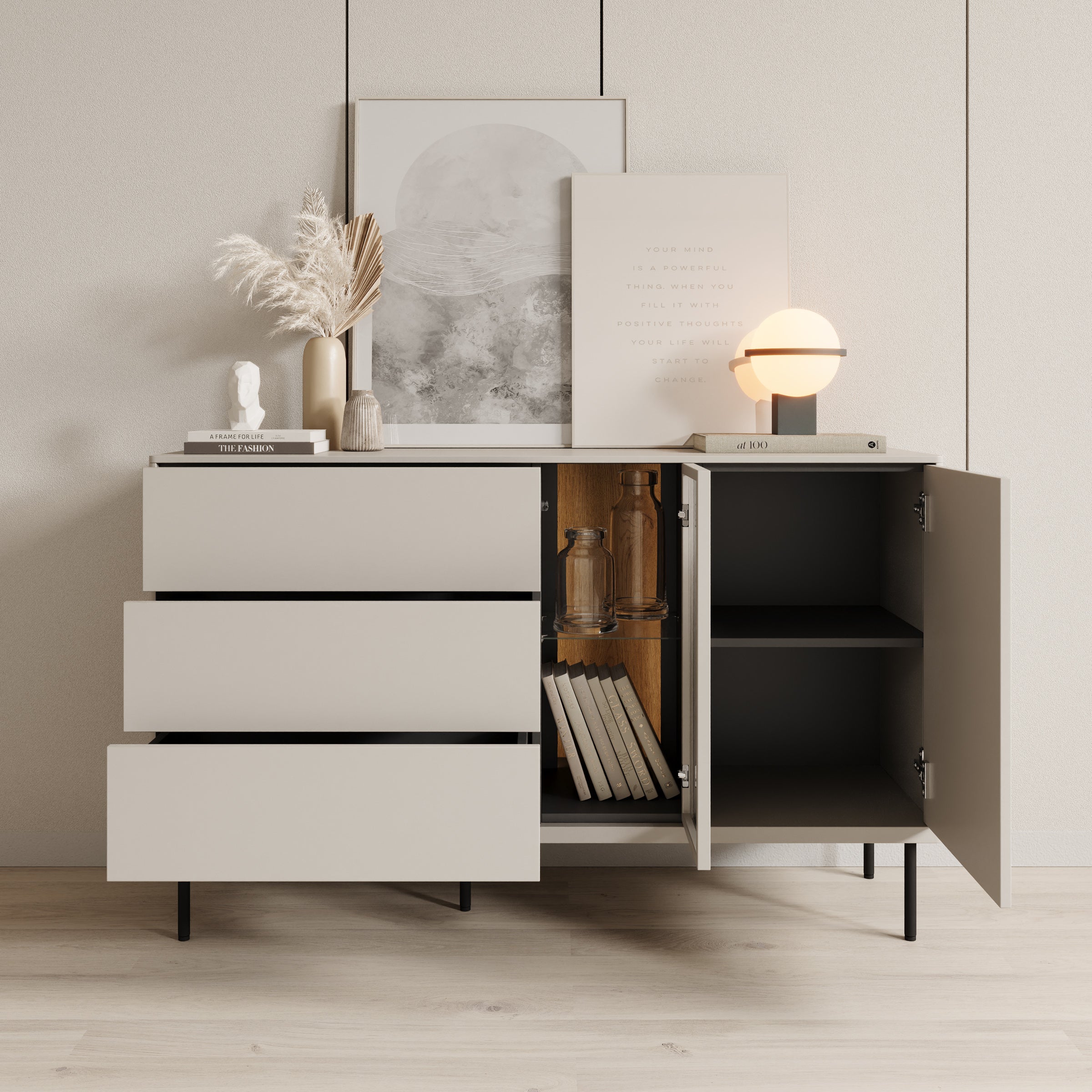 Estrella - Dressoir - Beige - 134x41x83 cm