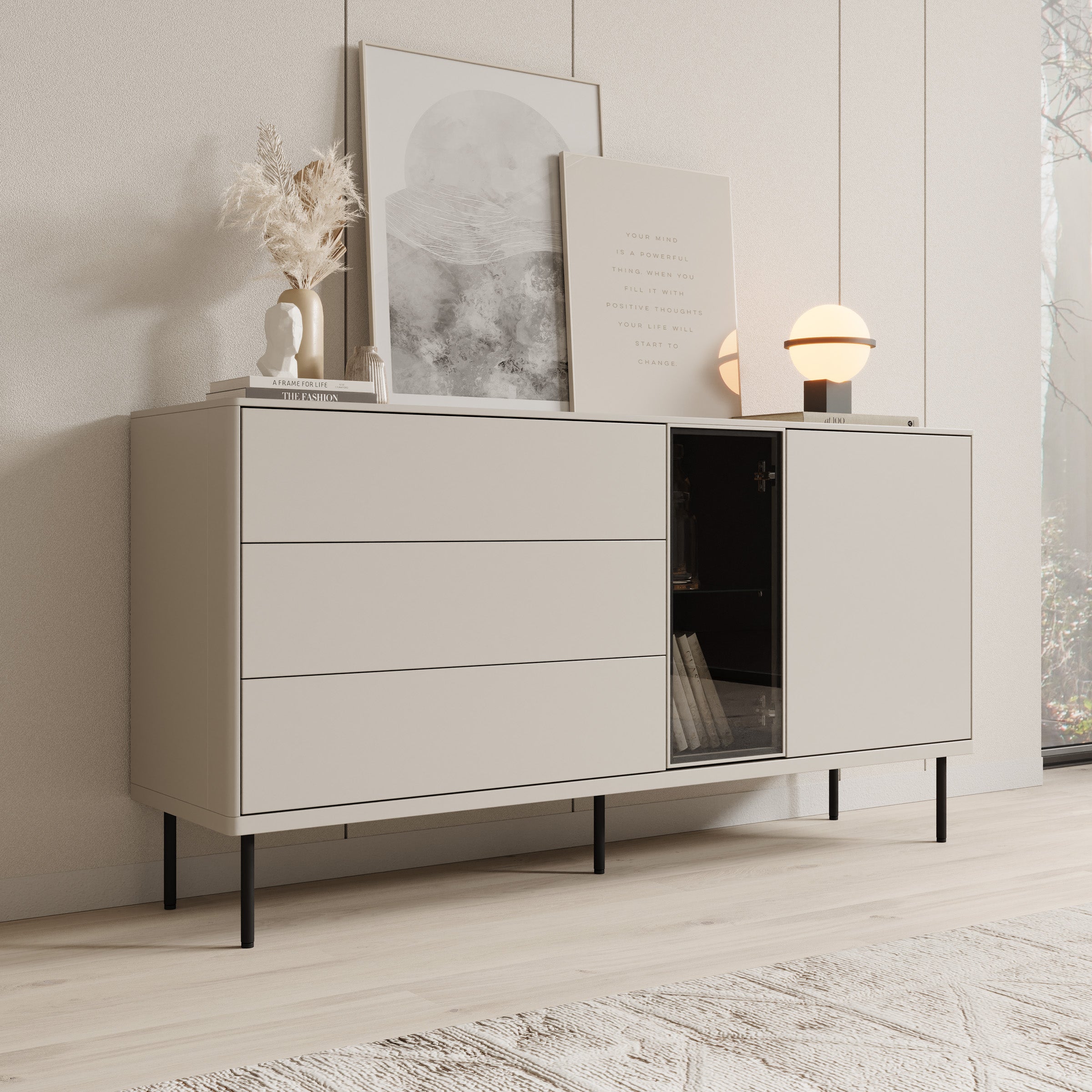 Estrella - Dressoir - Beige - 161x41x83 cm