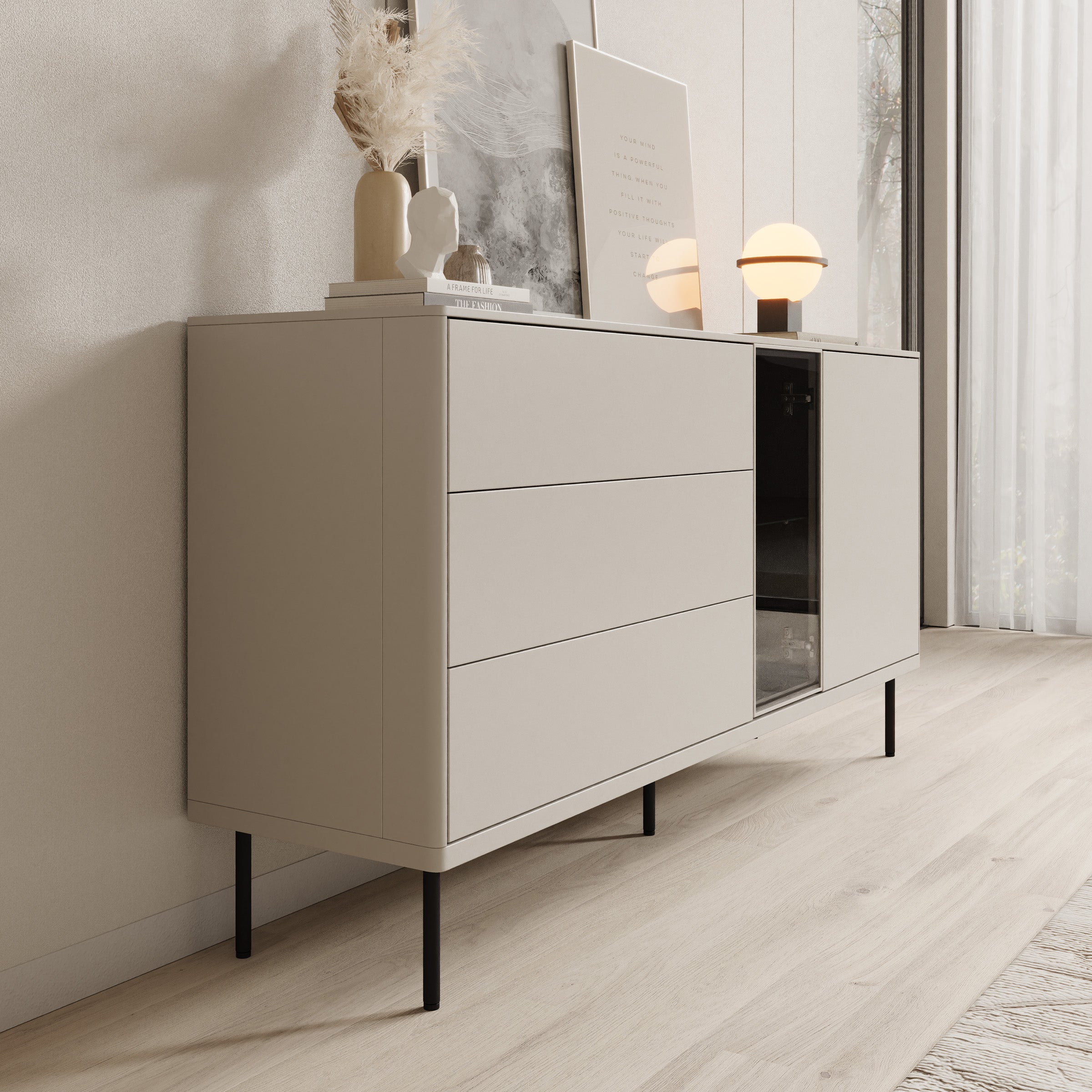 Estrella - Dressoir - Beige - 161x41x83 cm