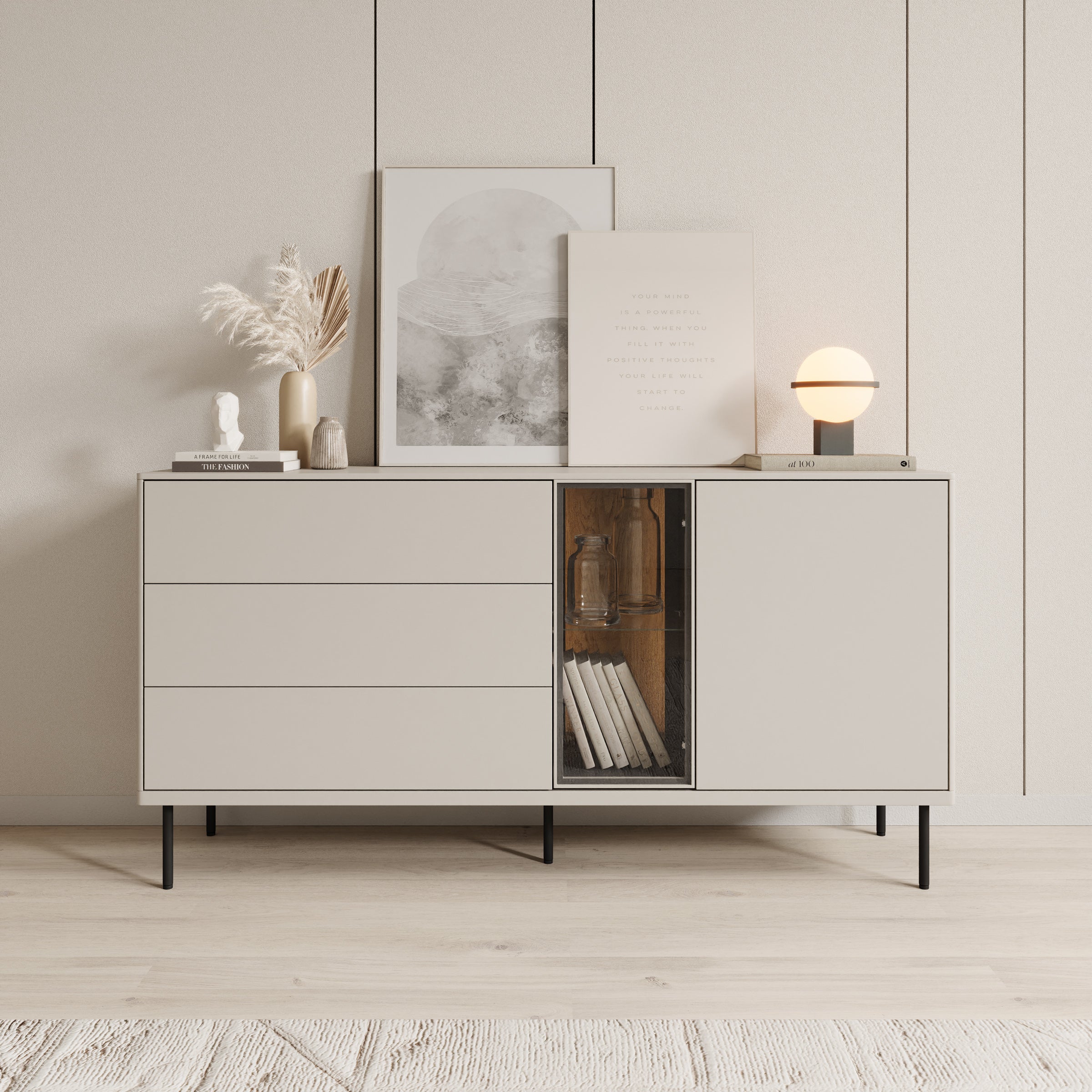 Estrella - Dressoir - Beige - 161x41x83 cm