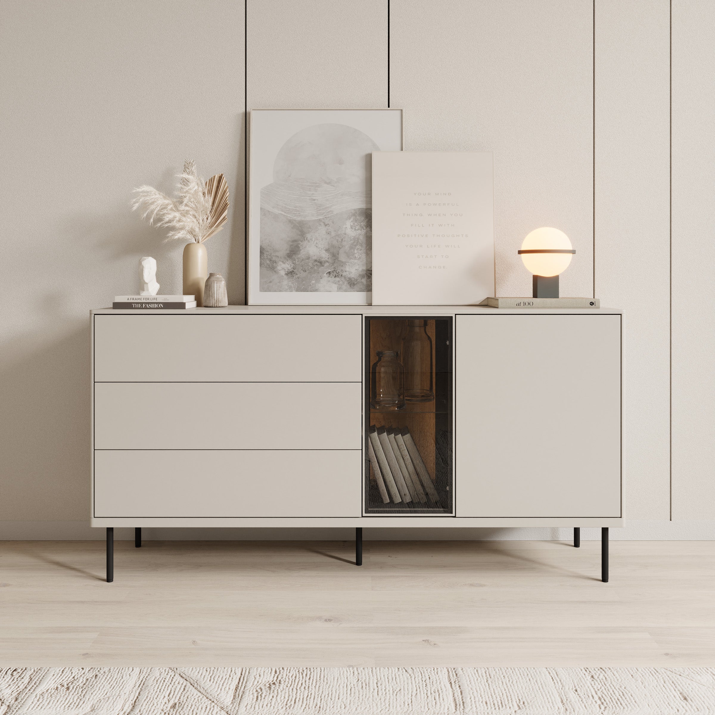 Estrella - Dressoir - Beige - 161x41x83 cm