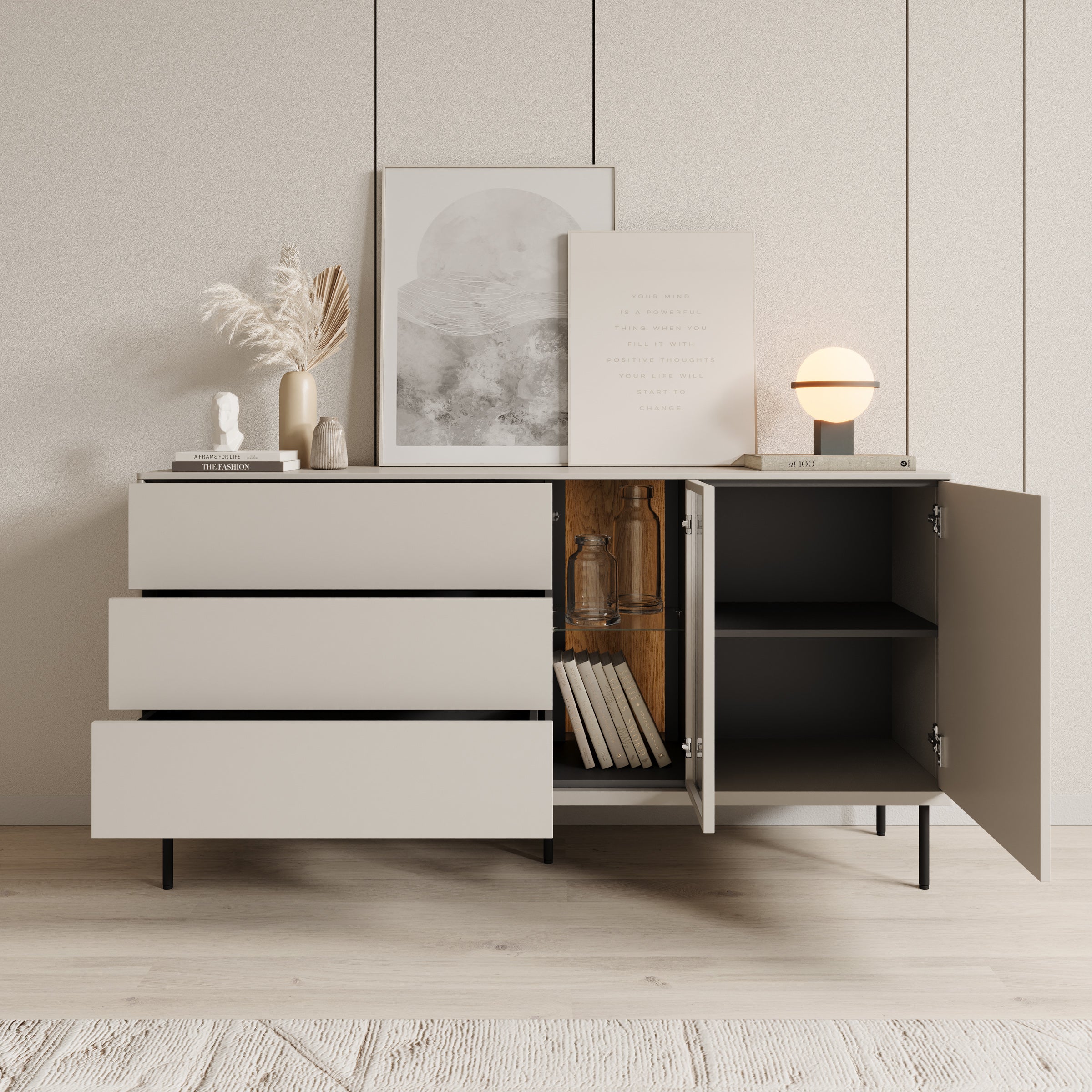 Estrella - Dressoir - Beige - 161x41x83 cm