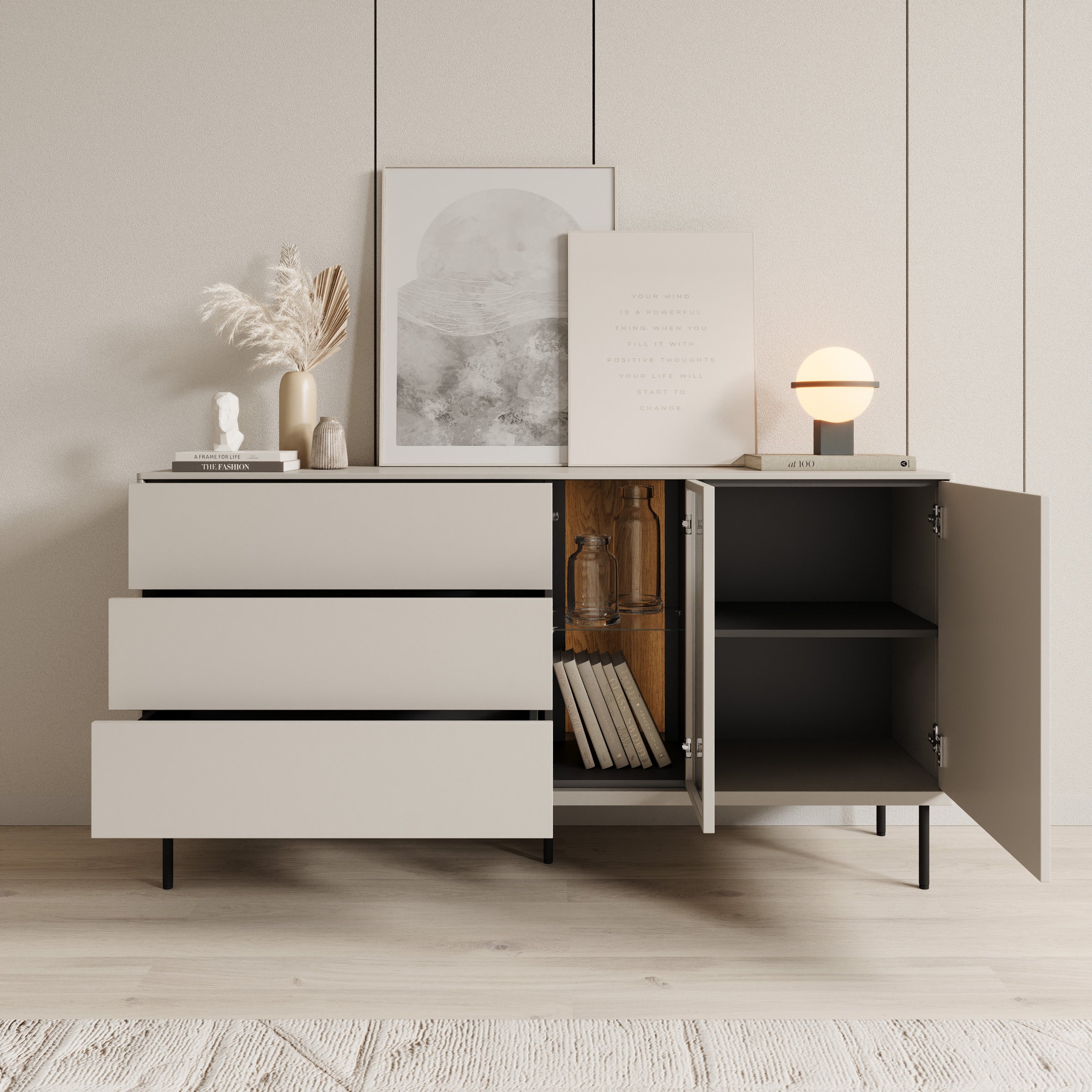 Estrella - Dressoir - Beige - 161x41x83 cm