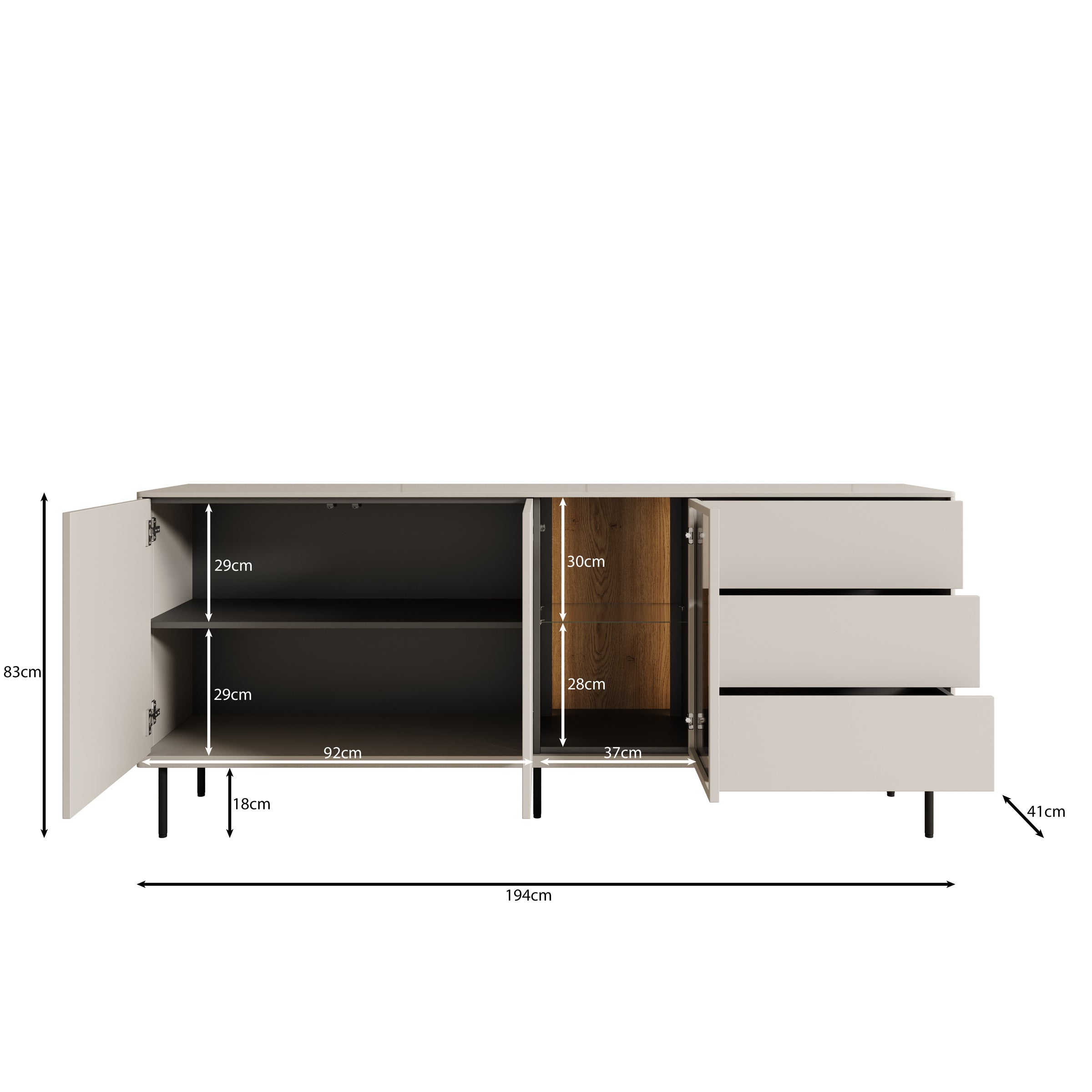 Estrella - Dressoir - Beige - 194x41x83 cm
