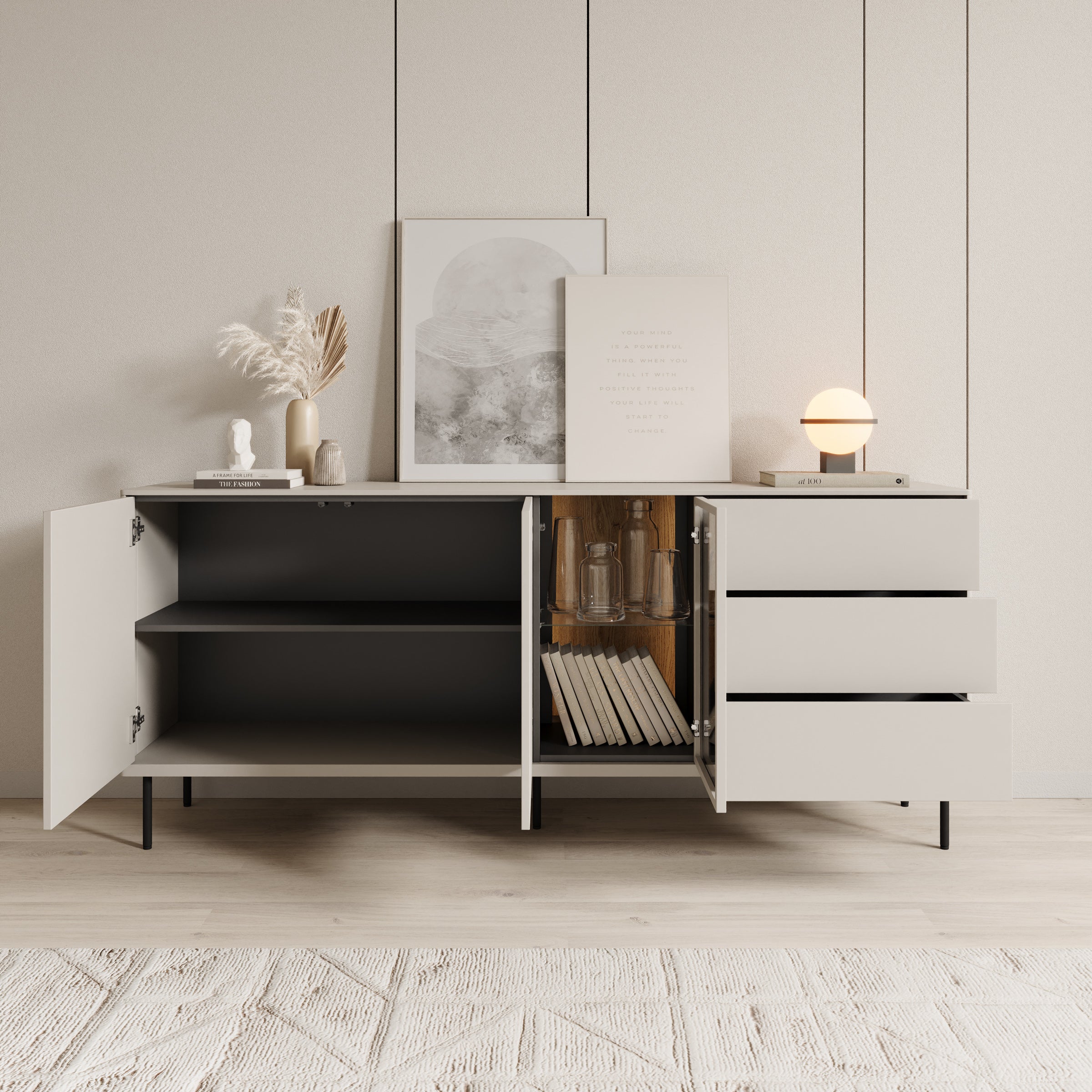 Estrella - Dressoir - Beige - 194x41x83 cm