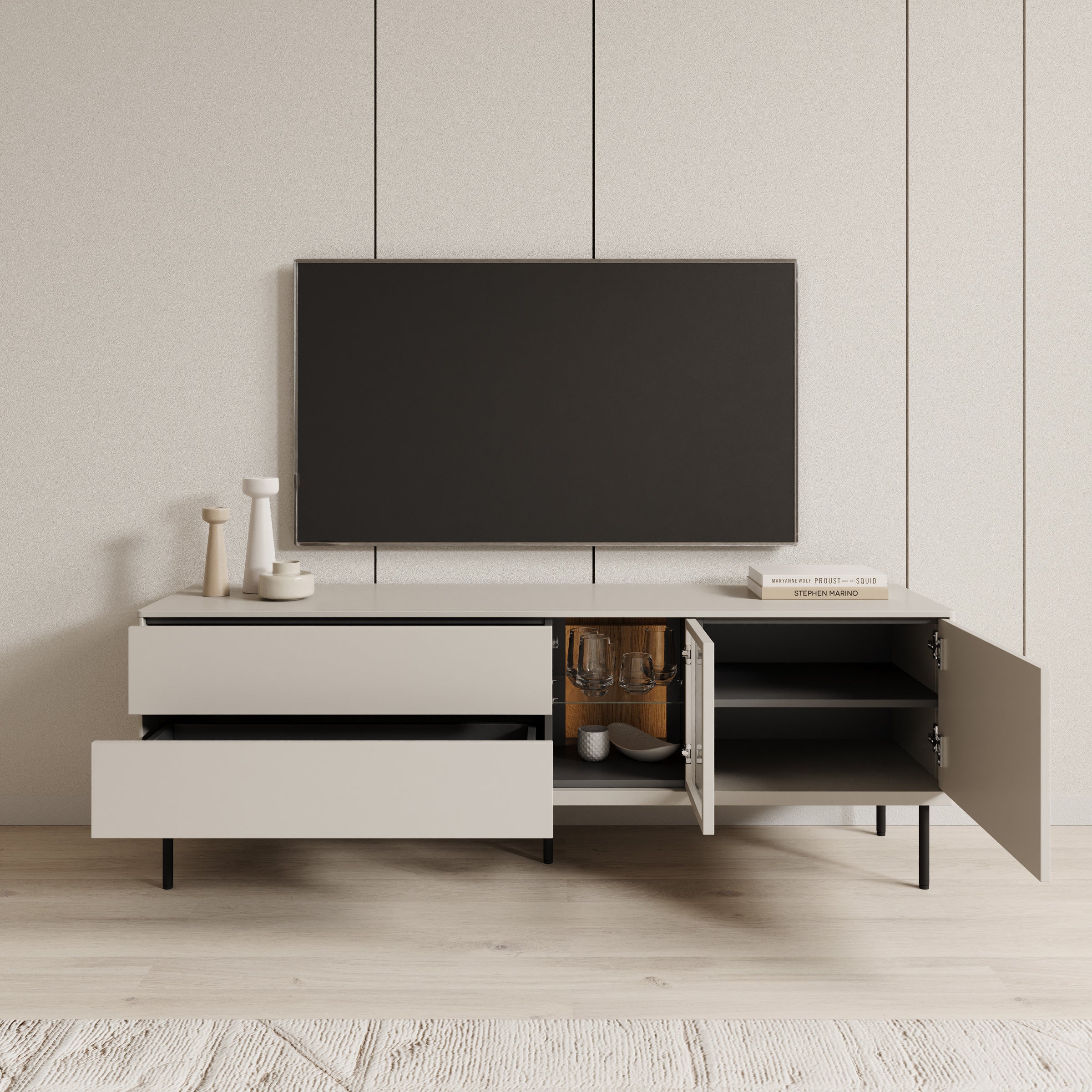 Estrella - TV-Meubel - Beige - 161x41x56 cm