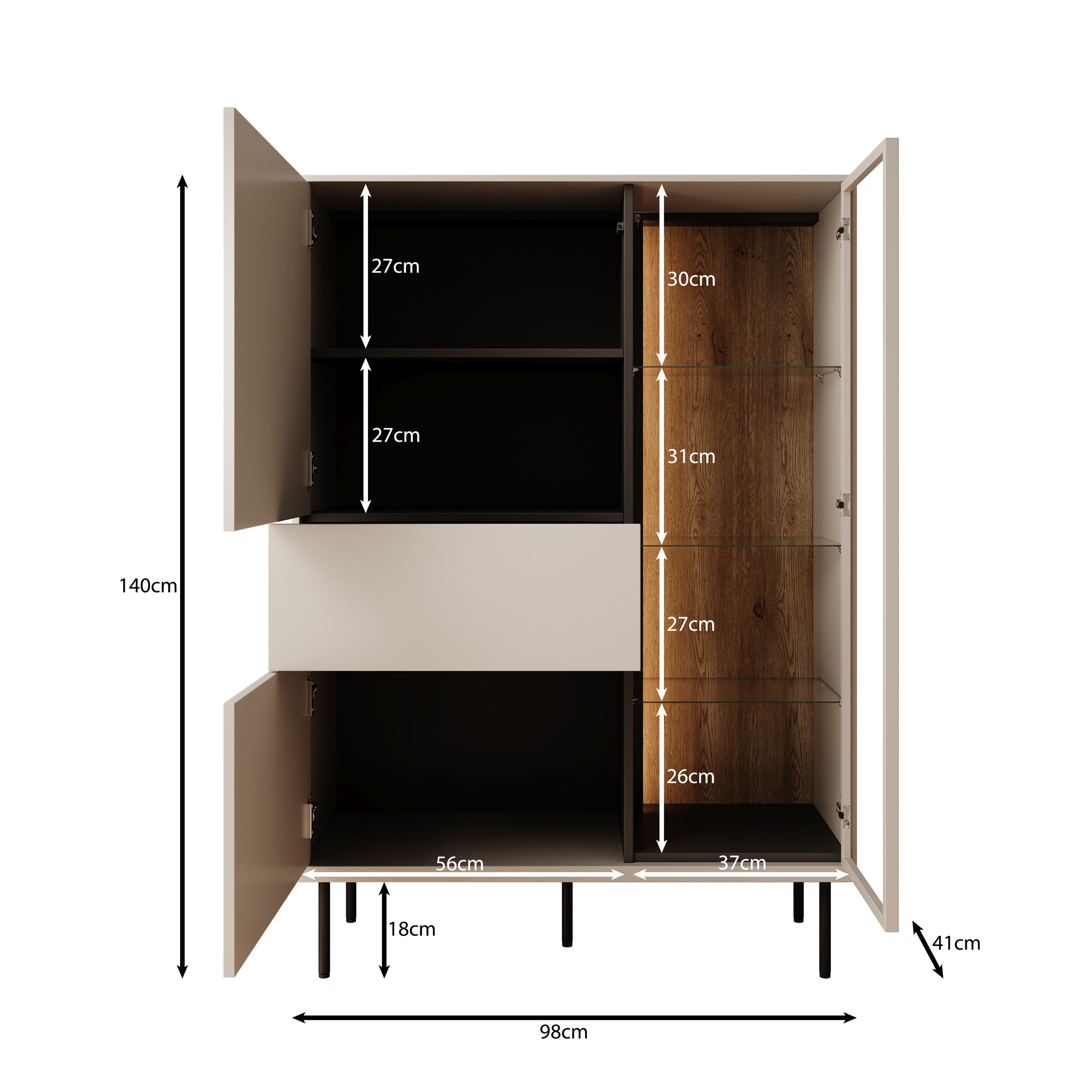 Estrella - Vitrinekast - Beige - 98x41x140 cm