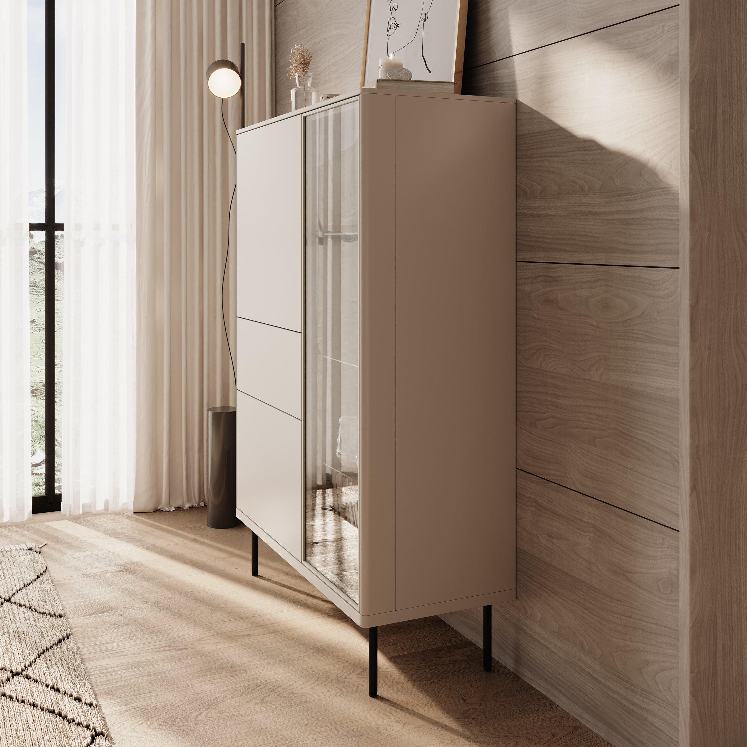 Estrella - Vitrinekast - Beige - 98x41x140 cm