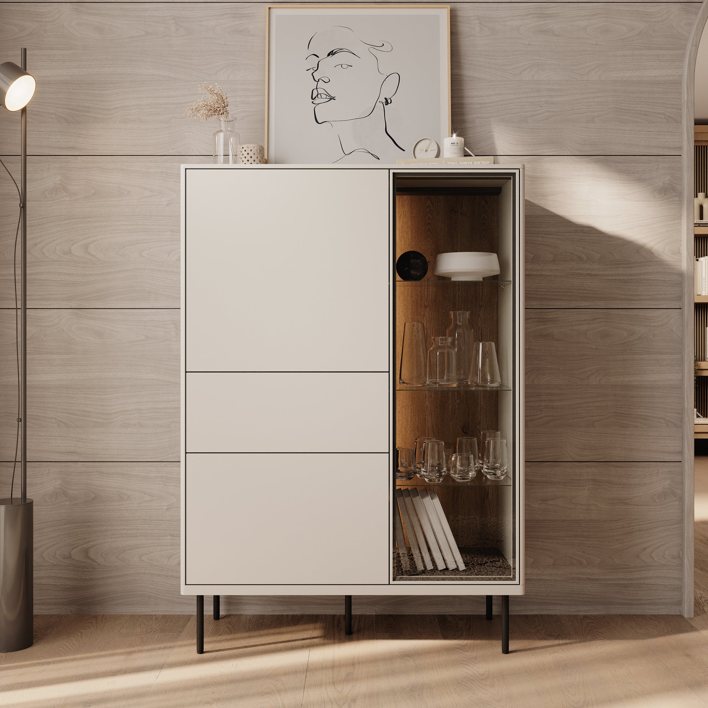 Estrella - Vitrinekast - Beige - 98x41x140 cm