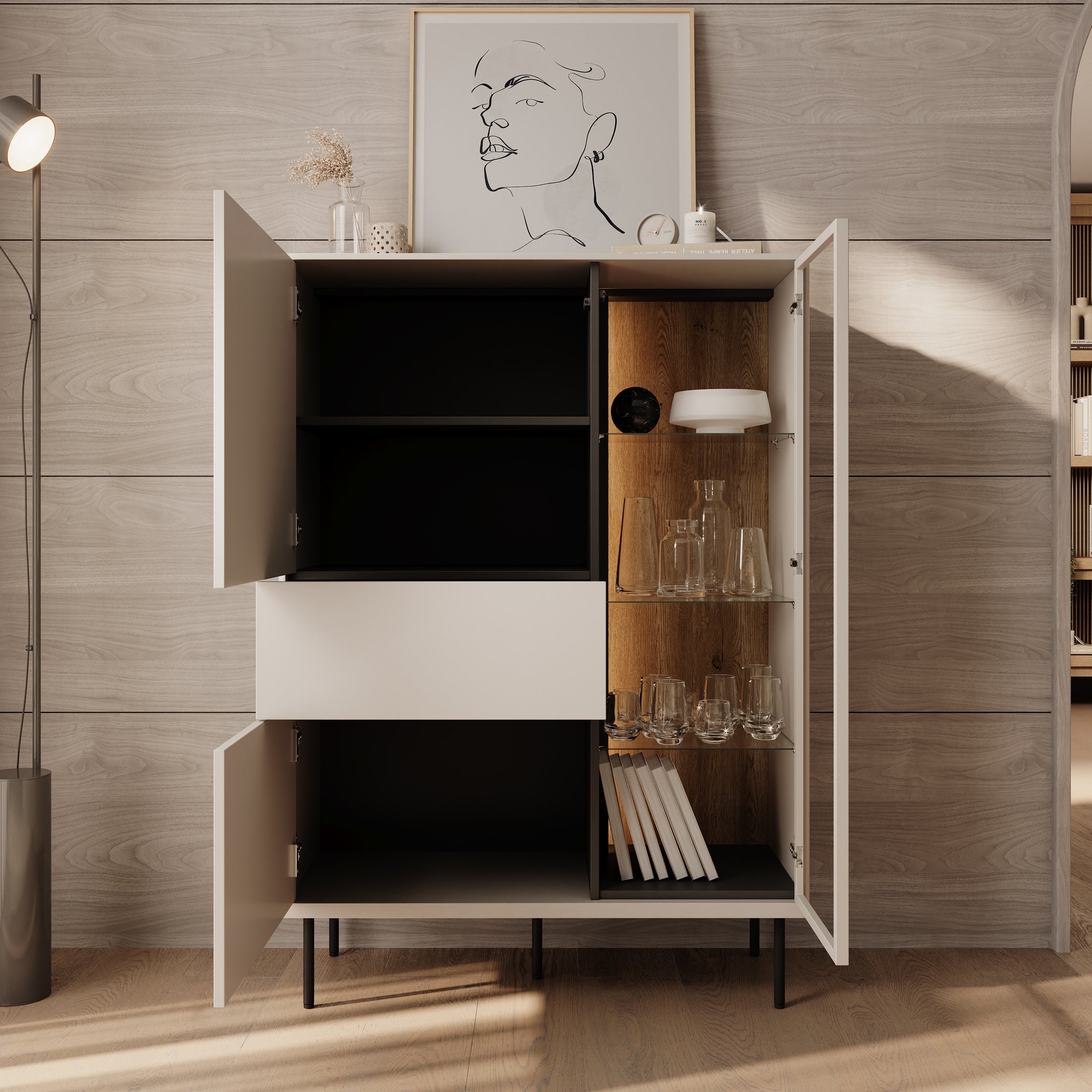 Estrella - Vitrinekast - Beige - 98x41x140 cm