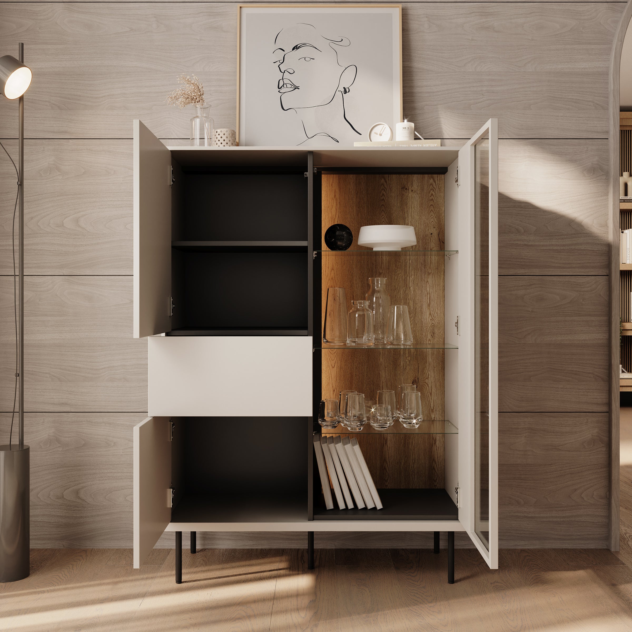 Estrella - Vitrinekast - Beige - 98x41x140 cm