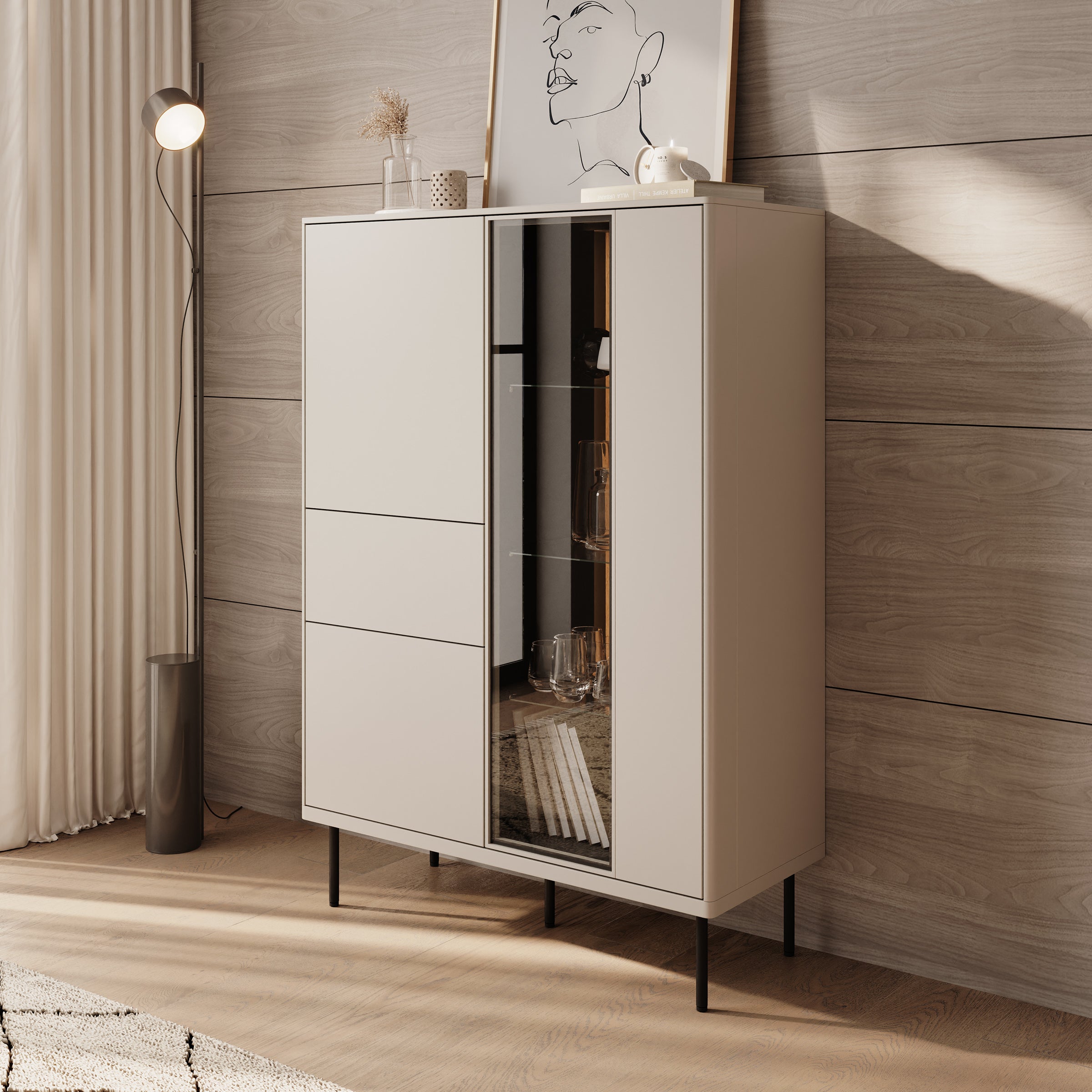 Estrella 2 - Vitrinekast - Beige - 98x41x140 cm