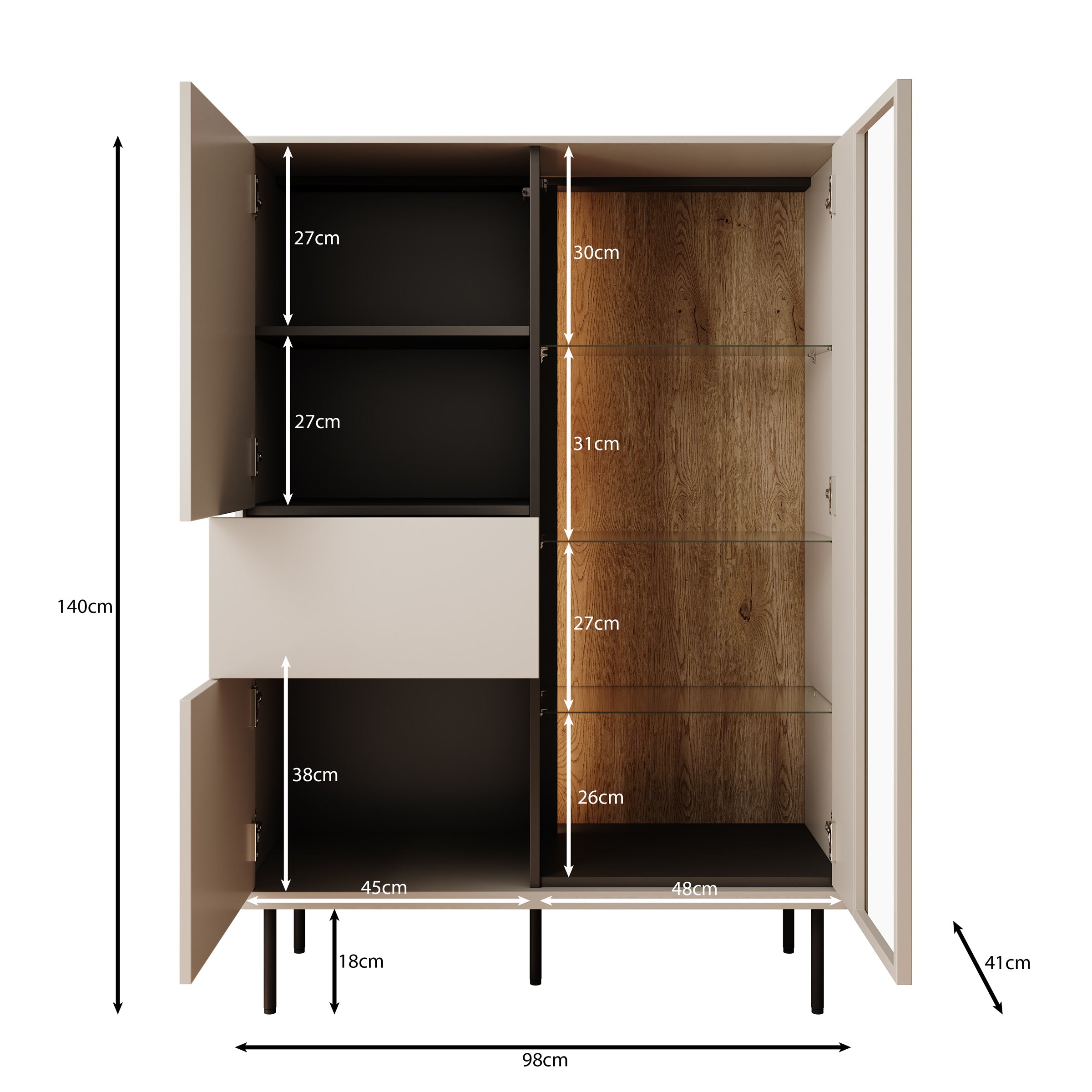 Estrella 2 - Vitrinekast - Beige - 98x41x140 cm